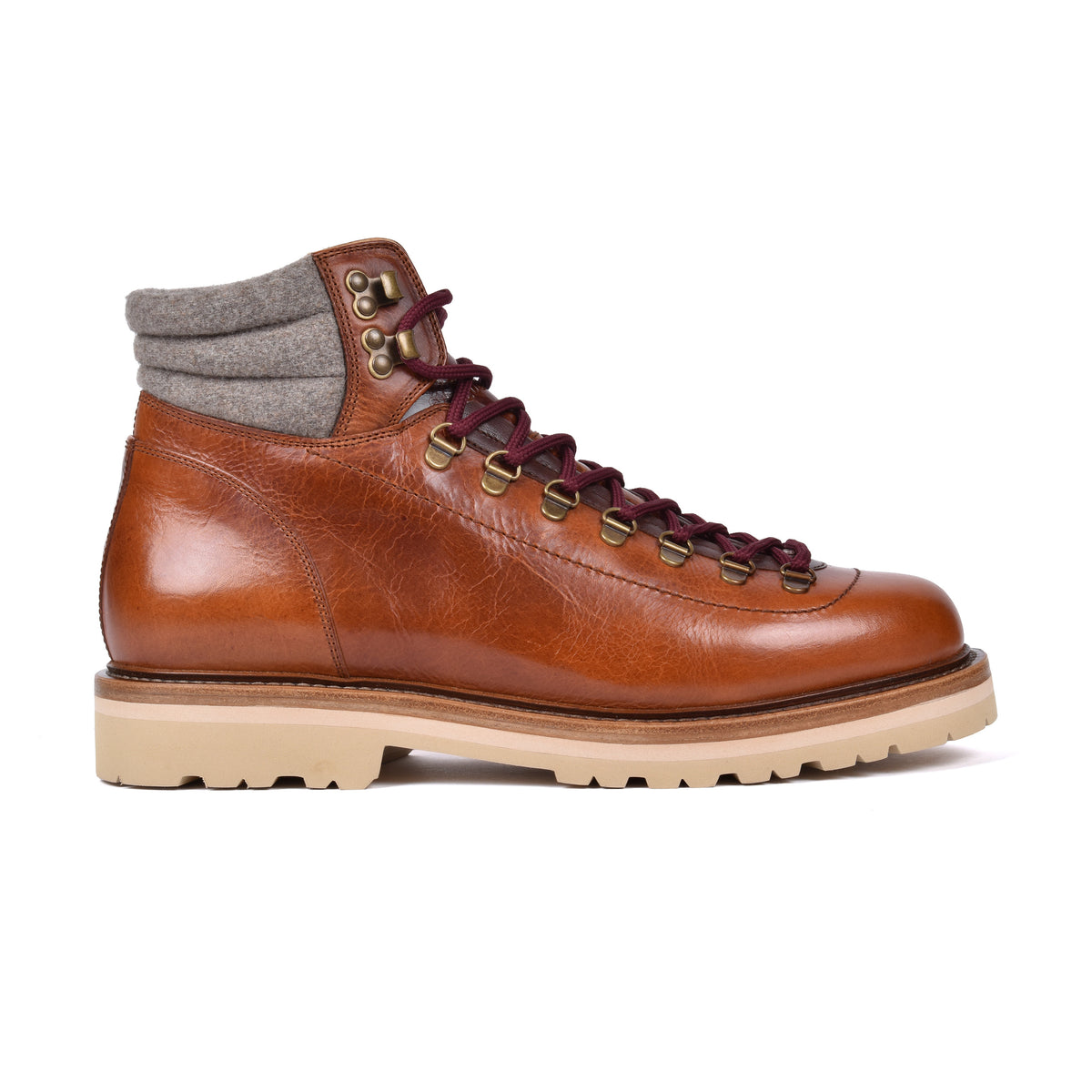 BRUNELLO CUCINELLI MEN'S COGNAC LEATHER TWO TONE HIKING BOOTS