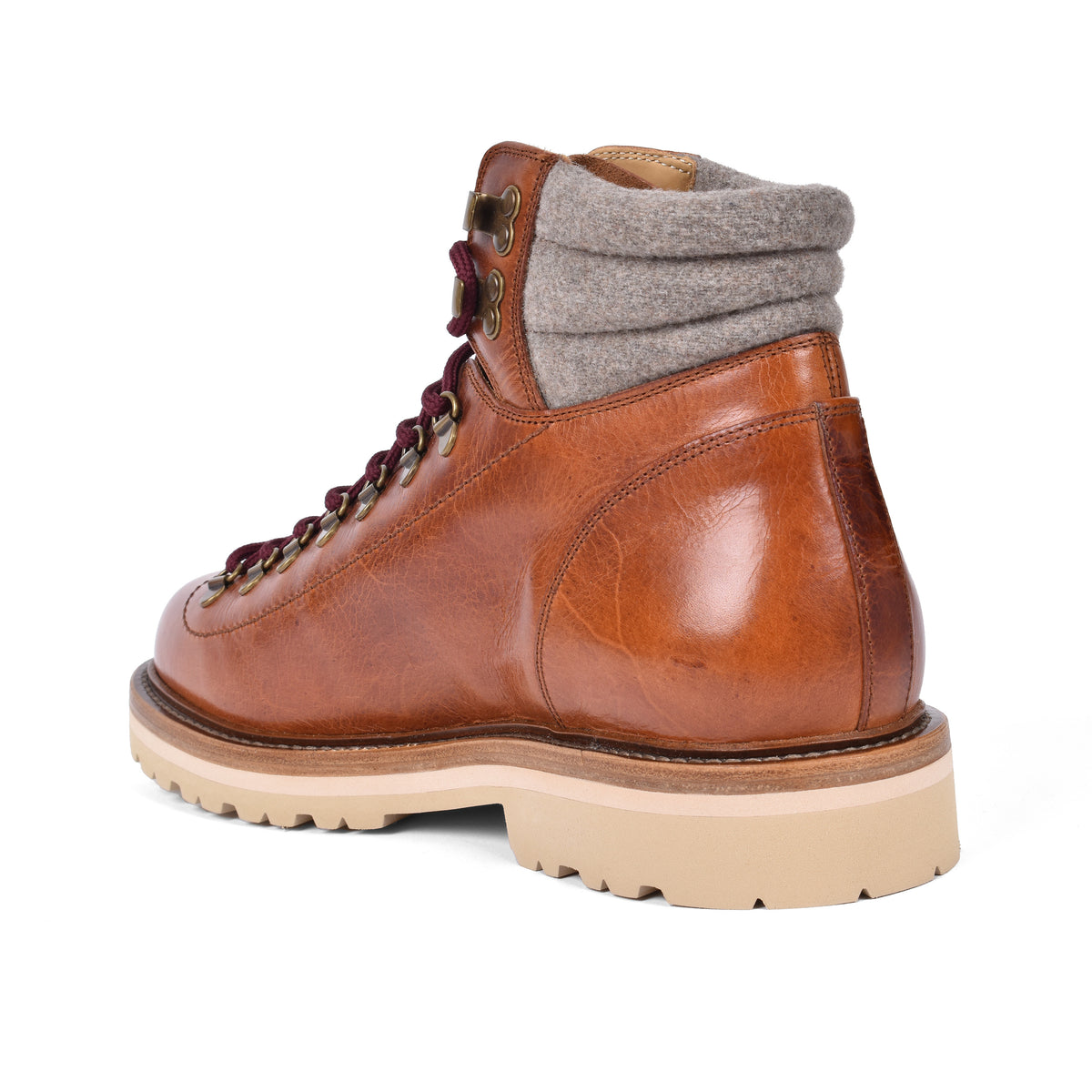 BRUNELLO CUCINELLI MEN'S COGNAC LEATHER TWO TONE HIKING BOOTS