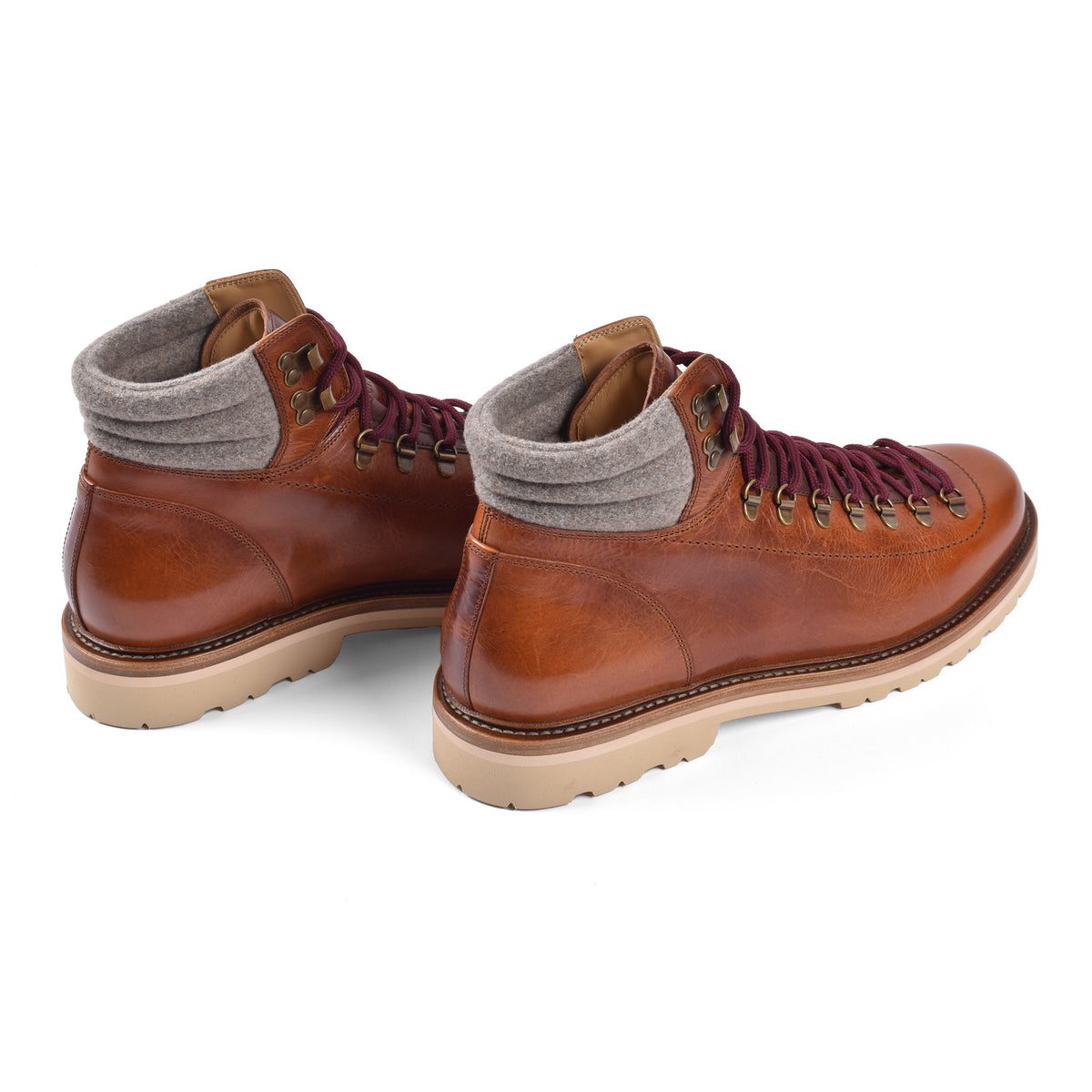 BRUNELLO CUCINELLI MEN'S COGNAC LEATHER TWO TONE HIKING BOOTS