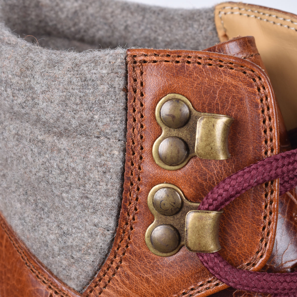 BRUNELLO CUCINELLI MEN'S COGNAC LEATHER TWO TONE HIKING BOOTS