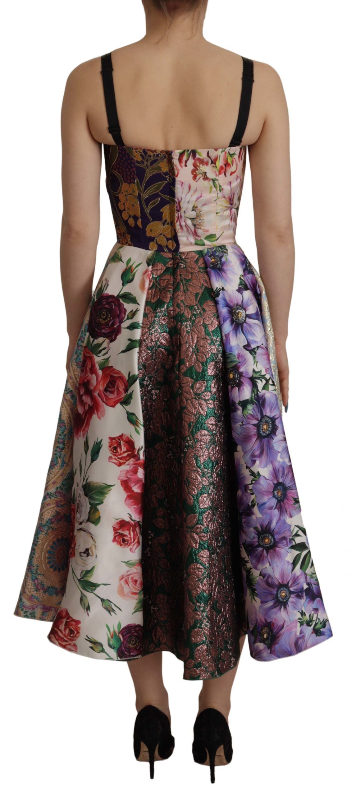 Dolce & Gabbana Dress Midi Patchwork Floral Jaquard Silk