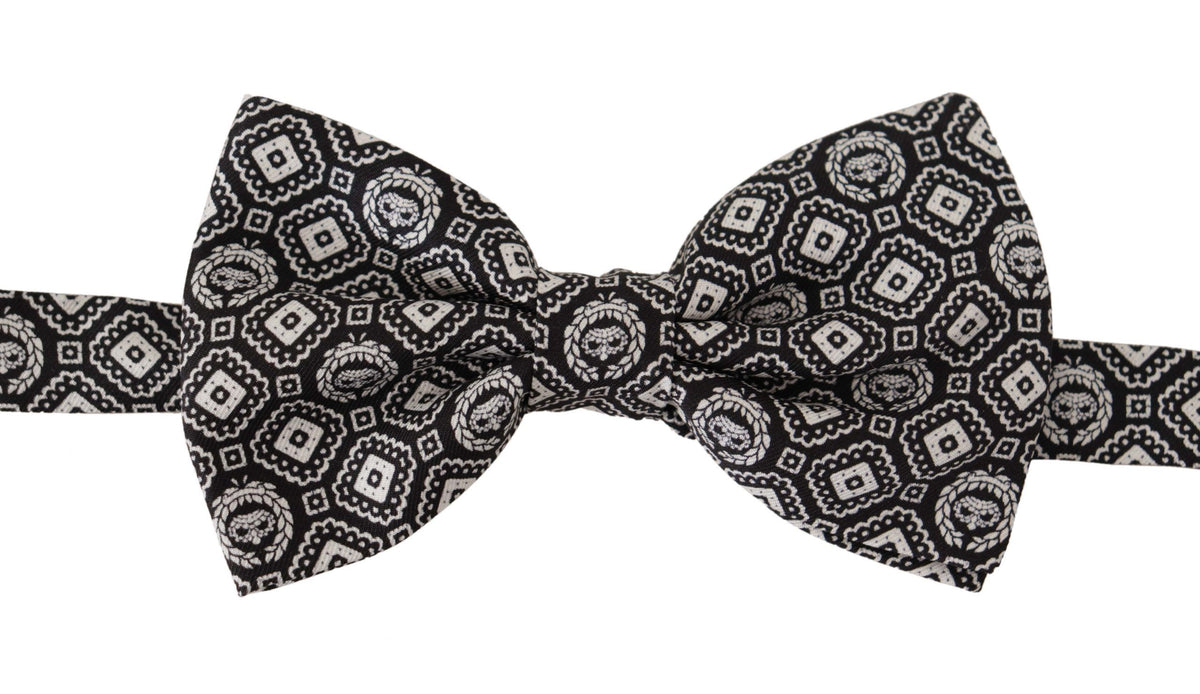 Dolce & Gabbana Black white 100% Silk Adjustable Neck Papillon Tie