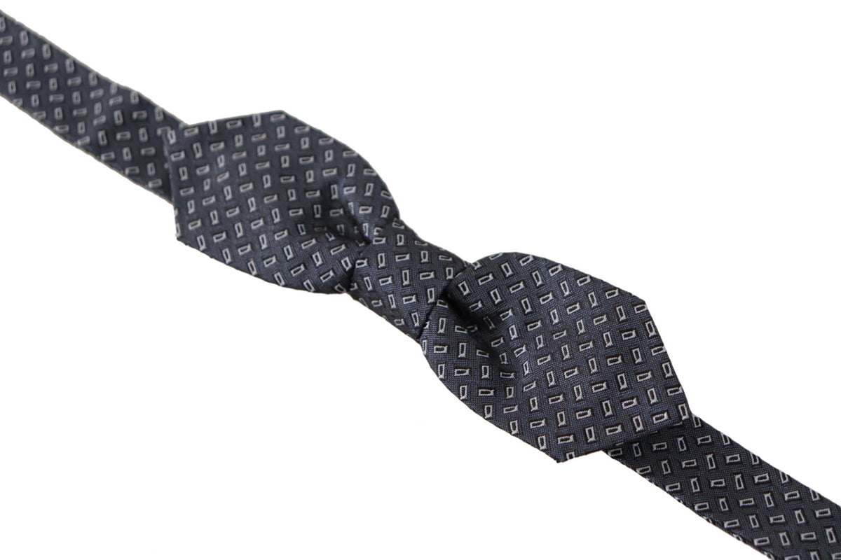 Dolce & Gabbana Blue Gray Polka Dot 100% Silk Neck Papillon Tie