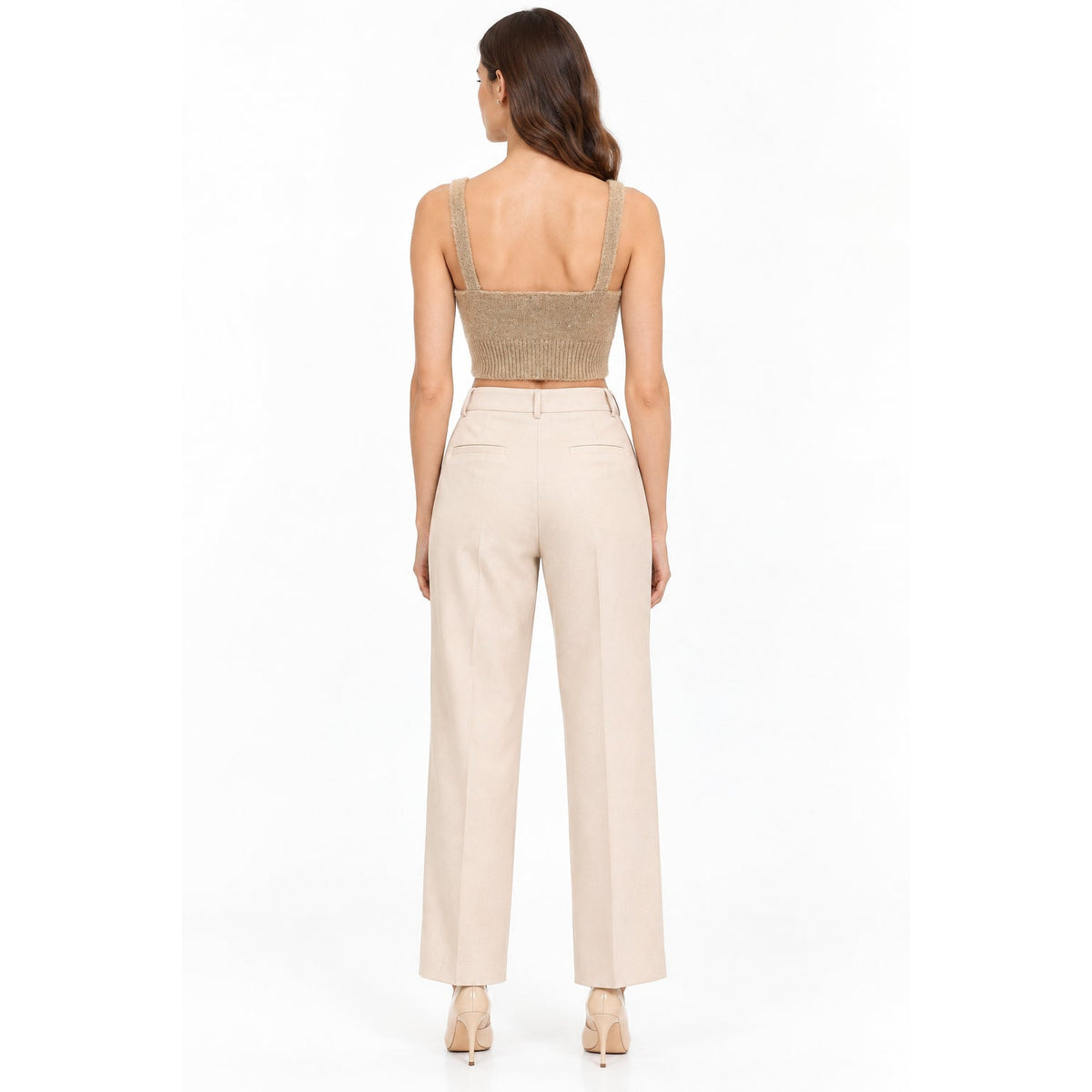 Peserico Beige Ribbed V Neck Cropped Top