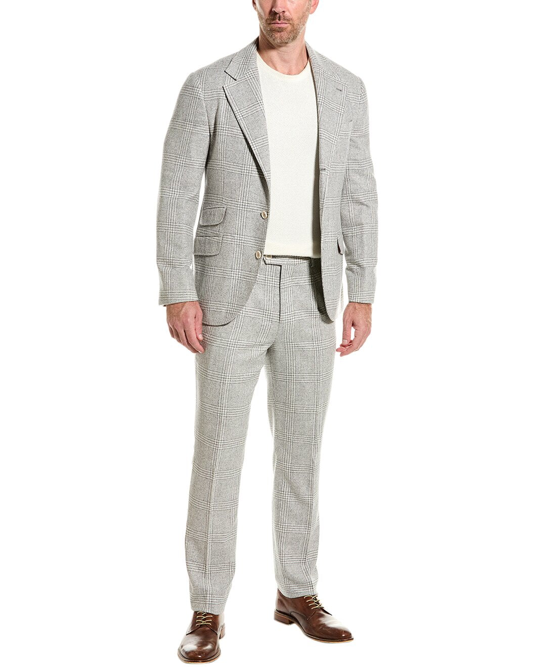 BRUNELLO CUCINELLI MEN'S LIGHT GREY WOOL SUIT