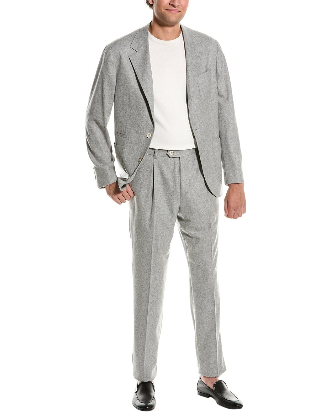 BRUNELLO CUCINELLI MEN'S LIGHT GRAY WOOL SUIT