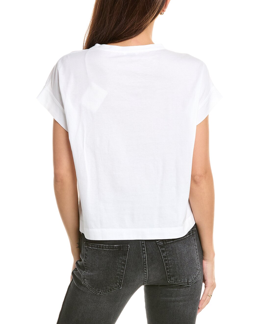 BRUNELLO CUCINELLI WOMEN'S WHITE BOXY TEE WITH SCRIPT DETAIL