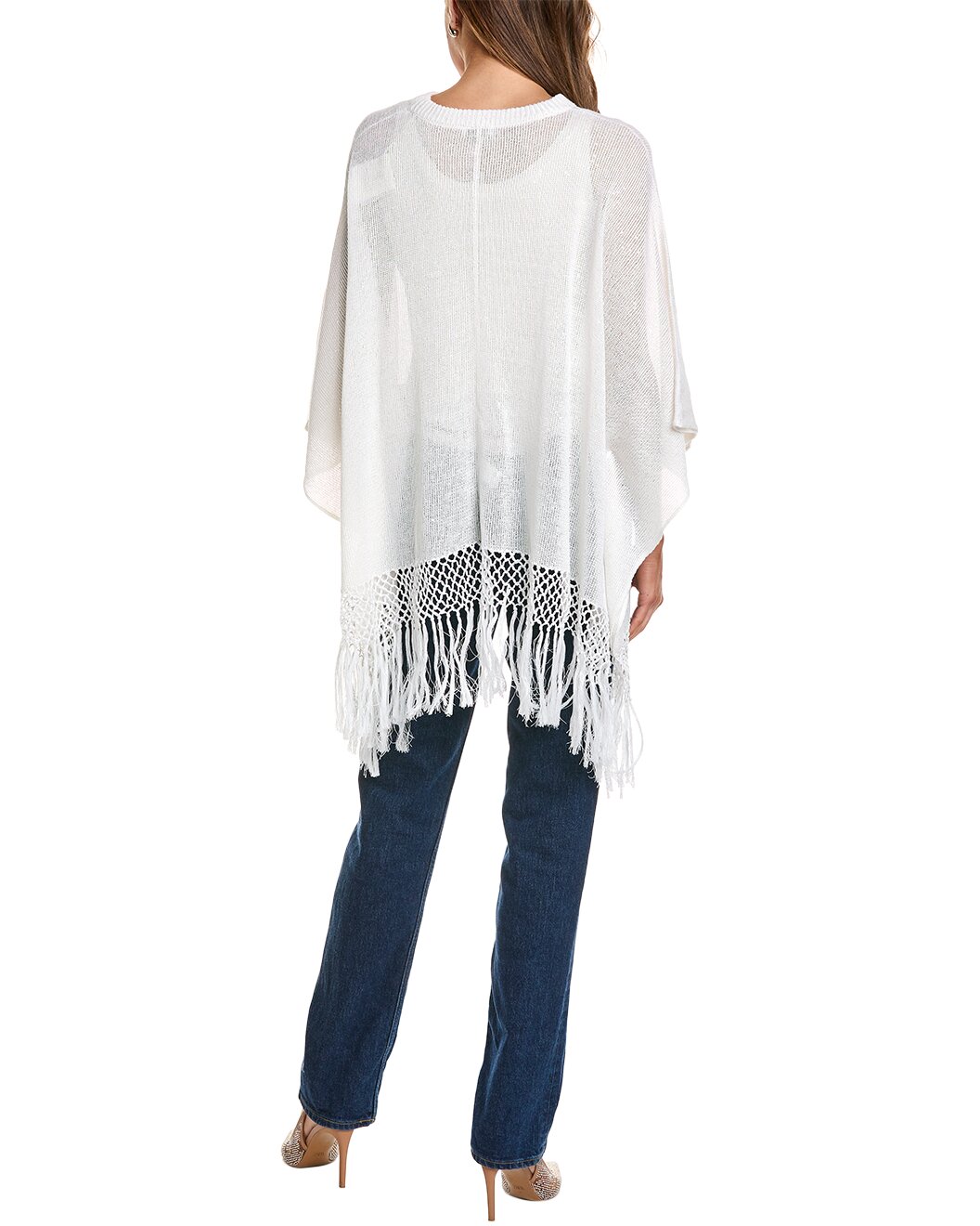 BRUNELLO CUCINELLI WOMEN'S WHITE LINEN SILK PONCHO SWEATER