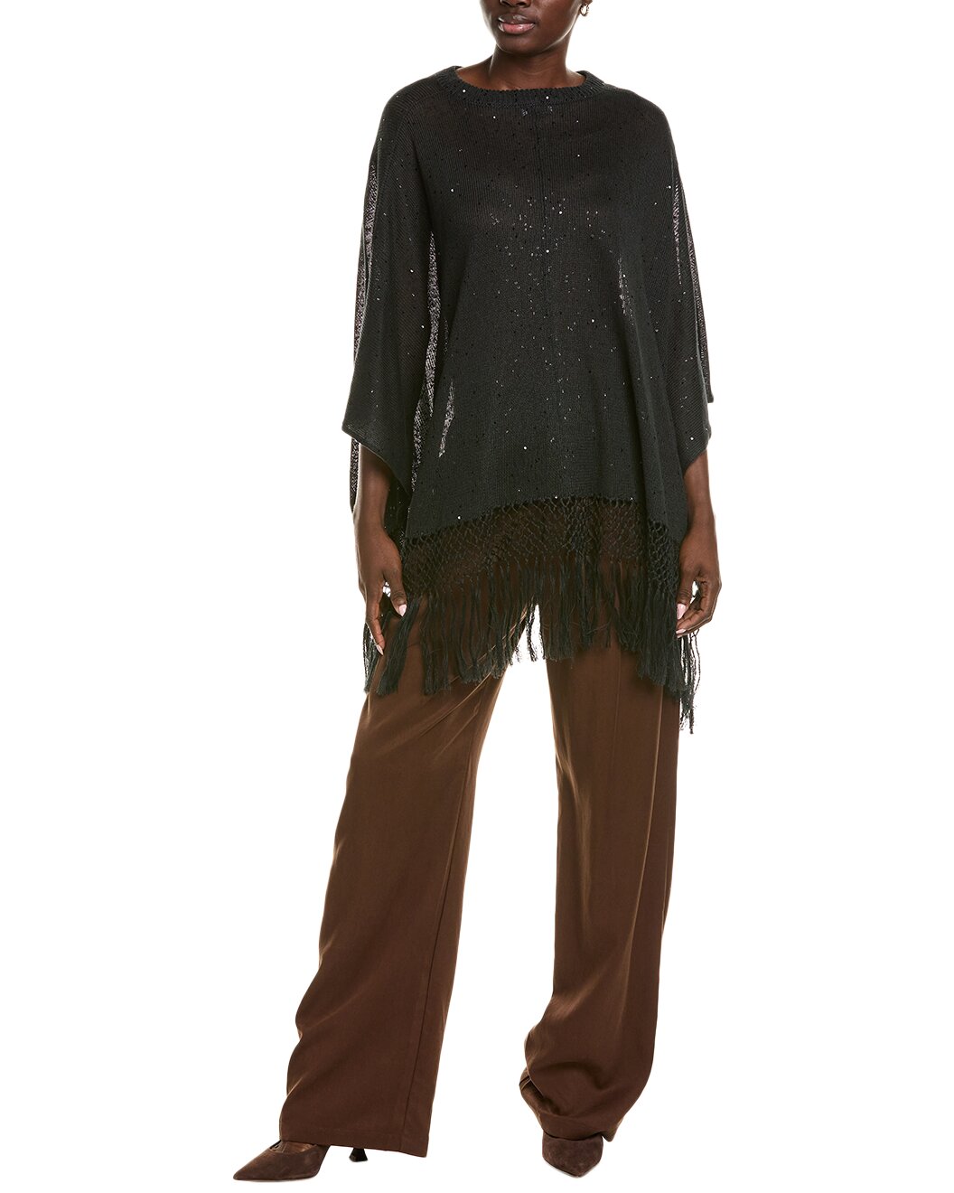 BRUNELLO CUCINELLI WOMEN'S BLACK LINEN SILK SWEATER