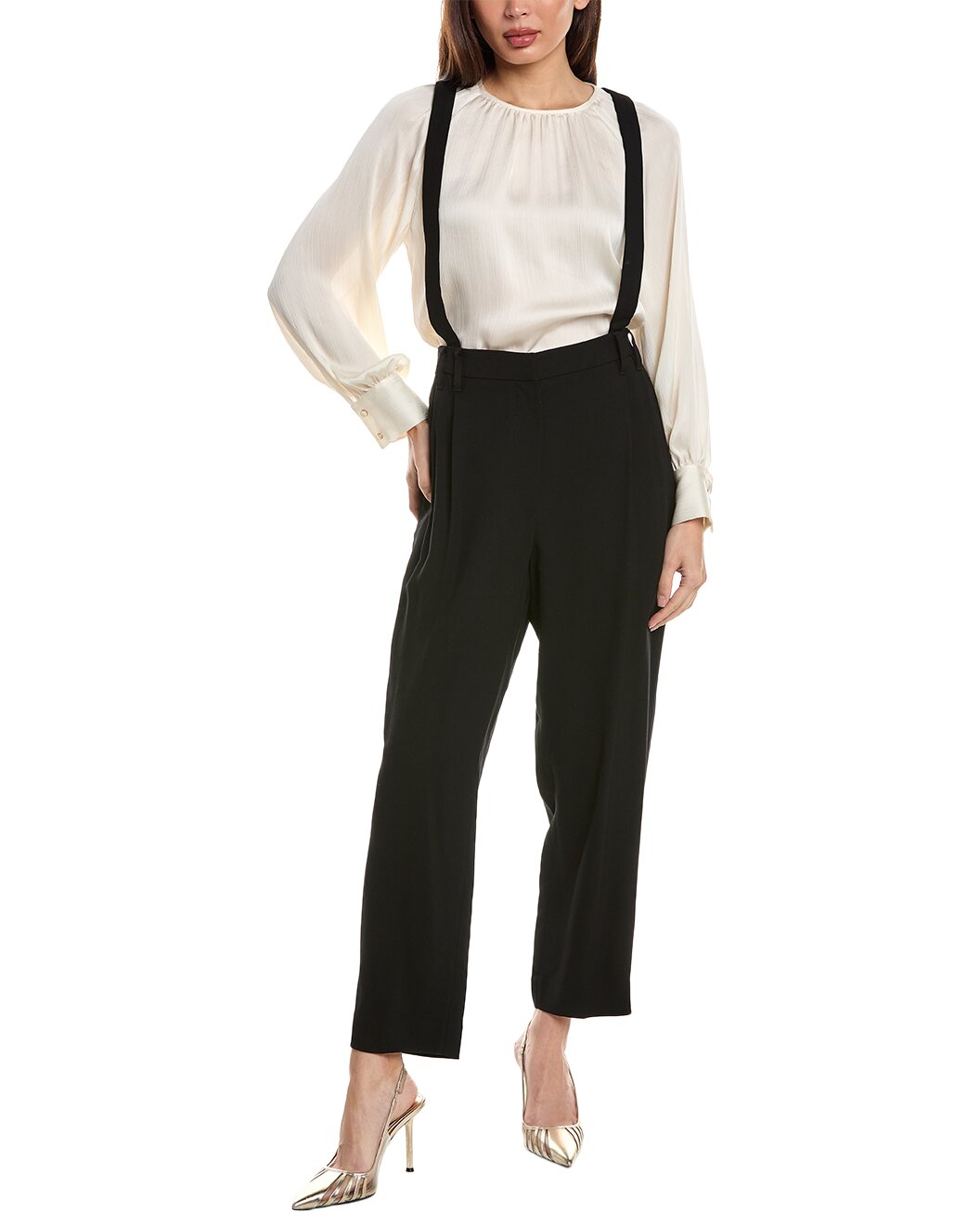 BRUNELLO CUCINELLI WOMEN'S BLACK TAILORED TROUSERS WITH SUSPENDERS