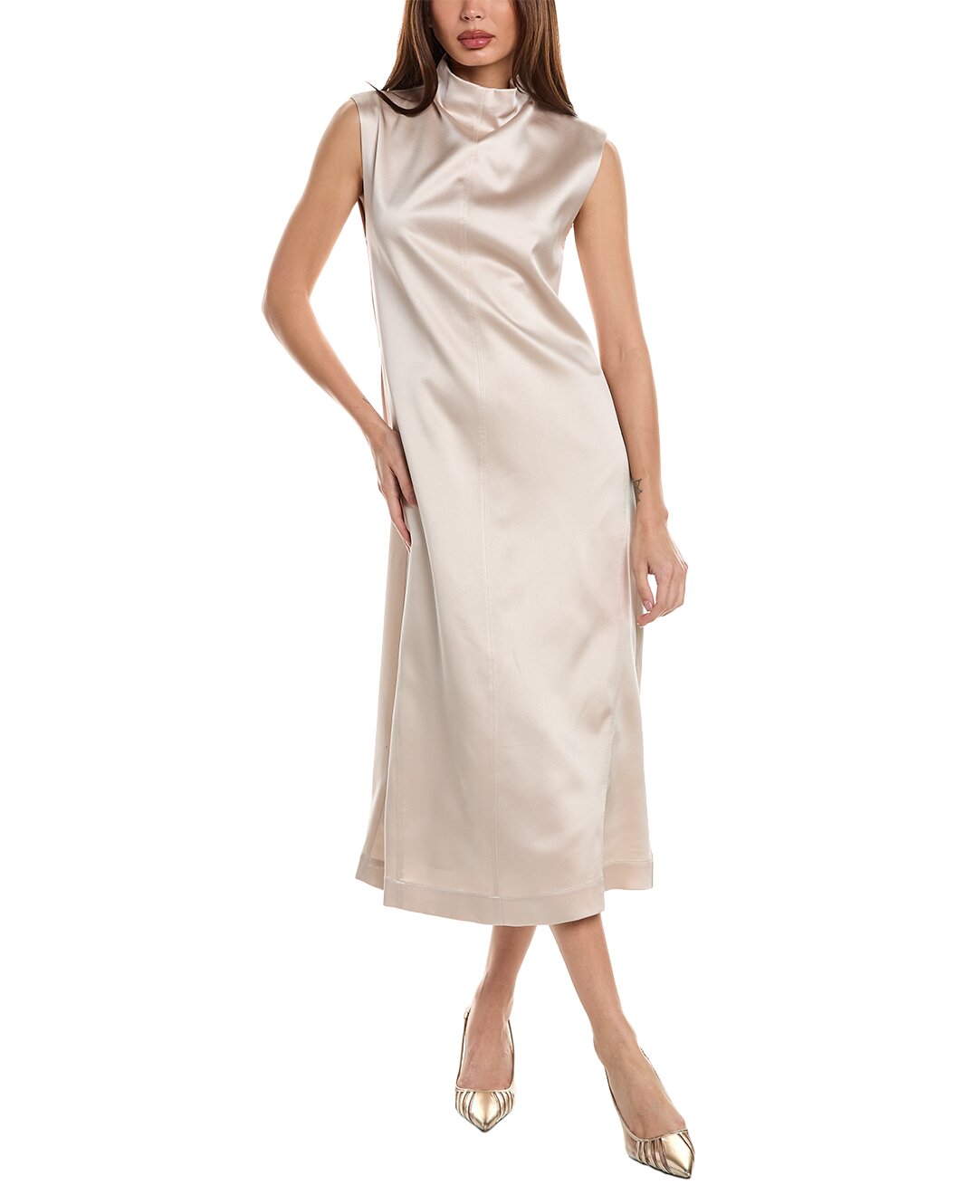 BRUNELLO CUCINELLI WOMEN'S BEIGE SLEEVELESS MIDI DRESS