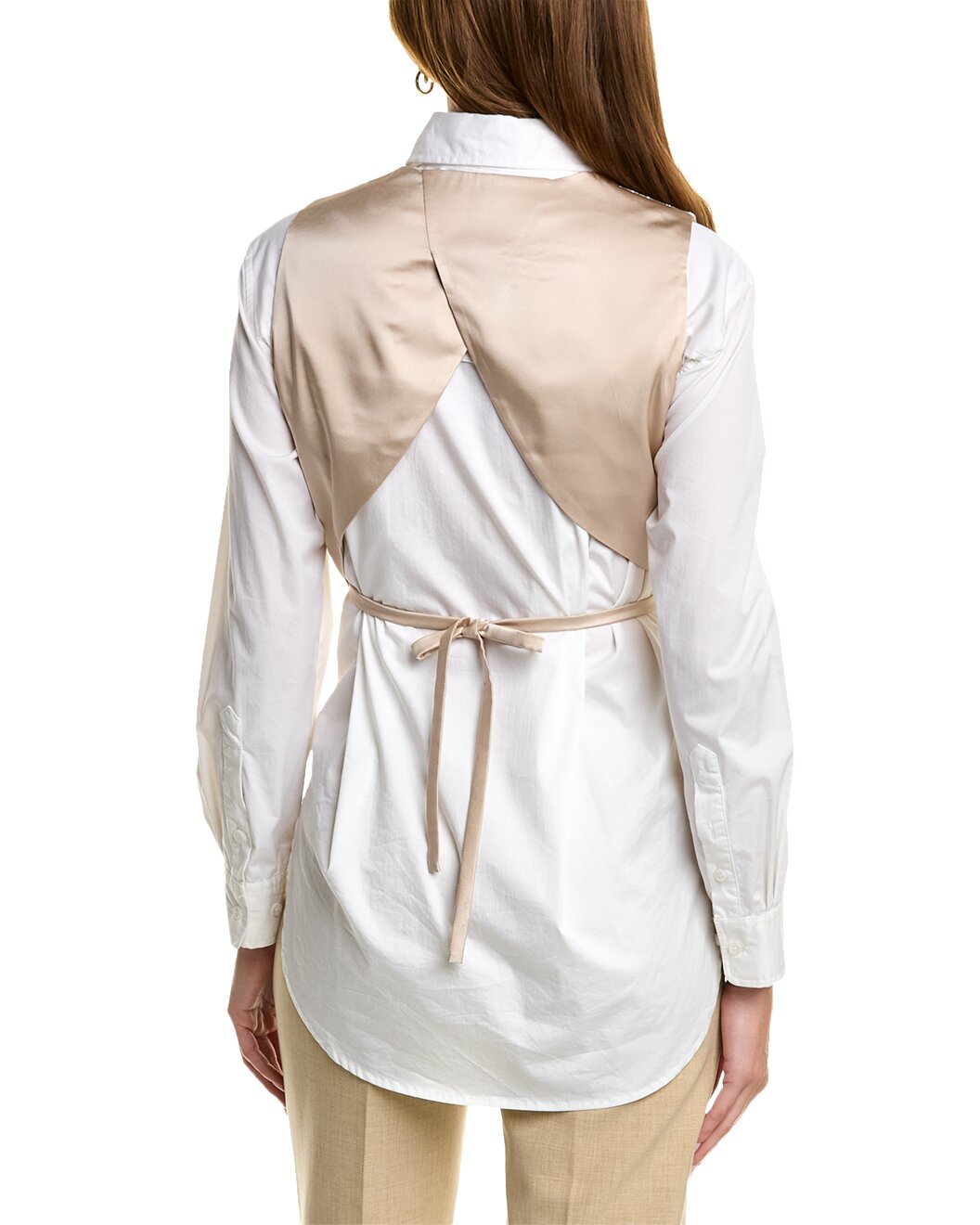 BRUNELLO CUCINELLI WOMEN'S WHITE BUTTON-UP SHIRT WITH VEST OVERLAY