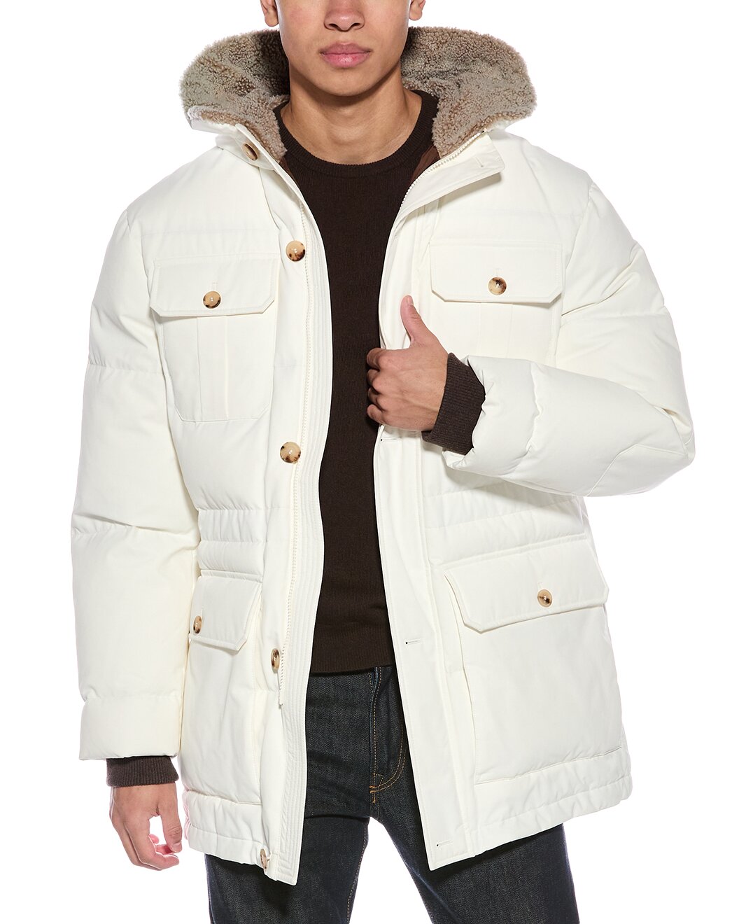 BRUNELLO CUCINELLI MEN'S OFF WHITE PADDED PARKA