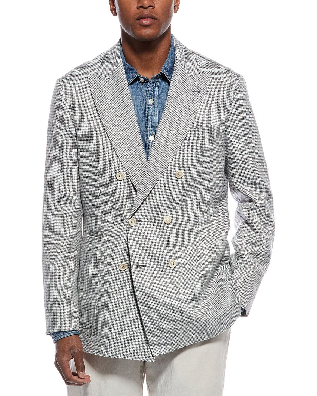 BRUNELLO CUCINELLI MEN'S GREY DOUBLE BREASTED LINEN BLAZER