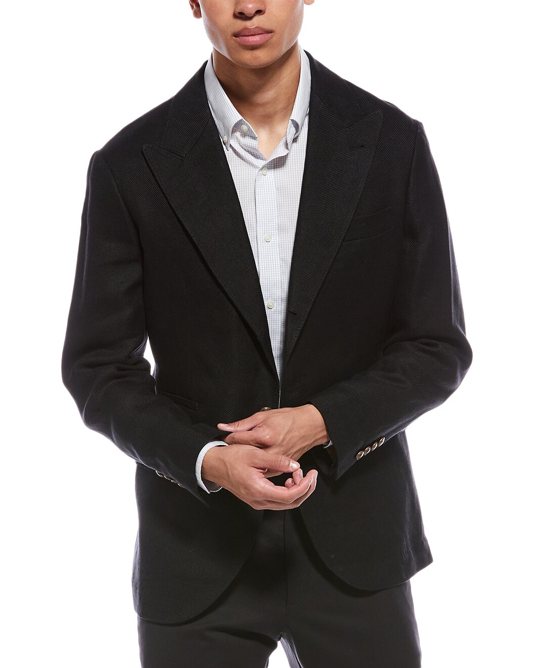 BRUNELLO CUCINELLI MEN'S BLACK LINEN WOOL BLAZER