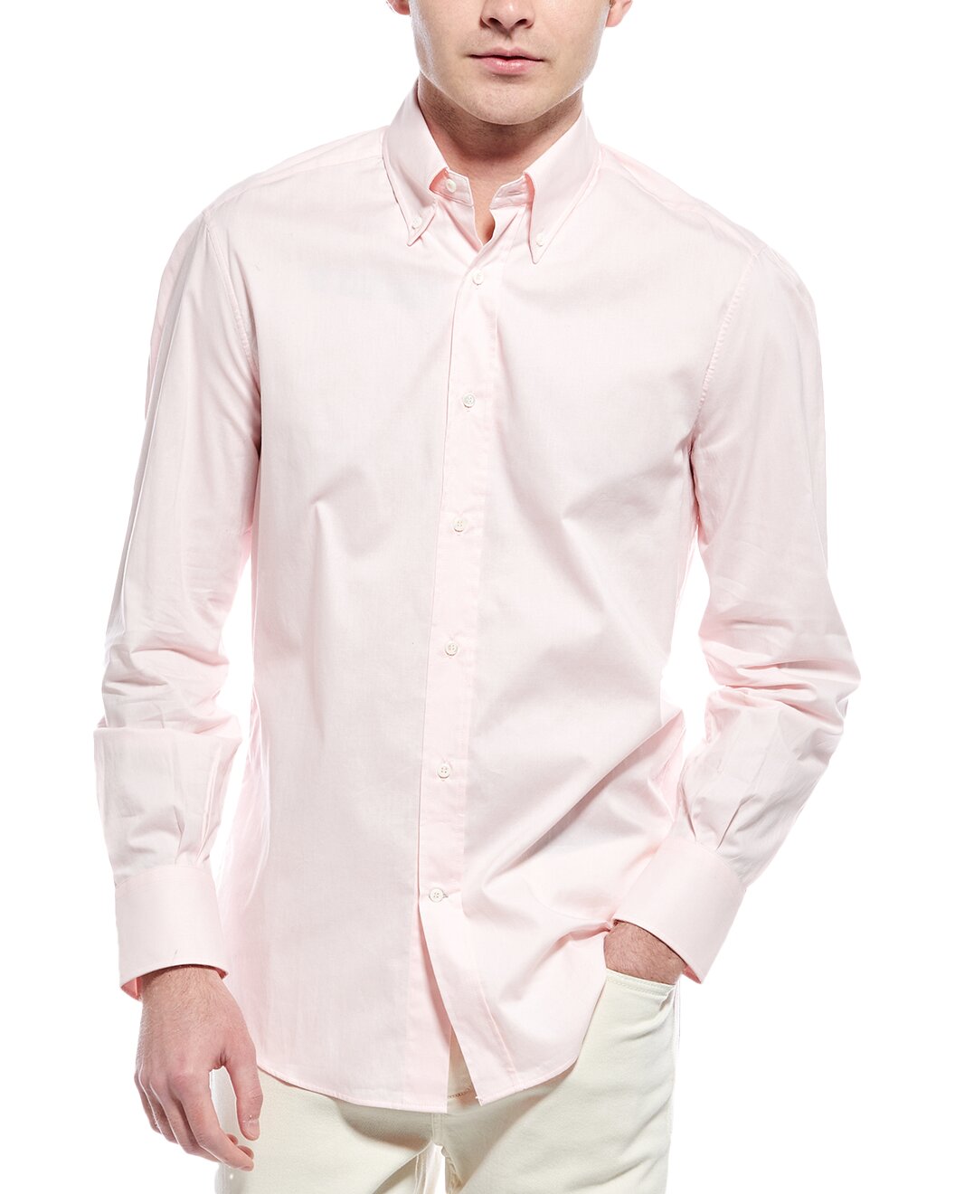BRUNELLO CUCINELLI MEN'S LIGHT PINK COTTON SHIRT