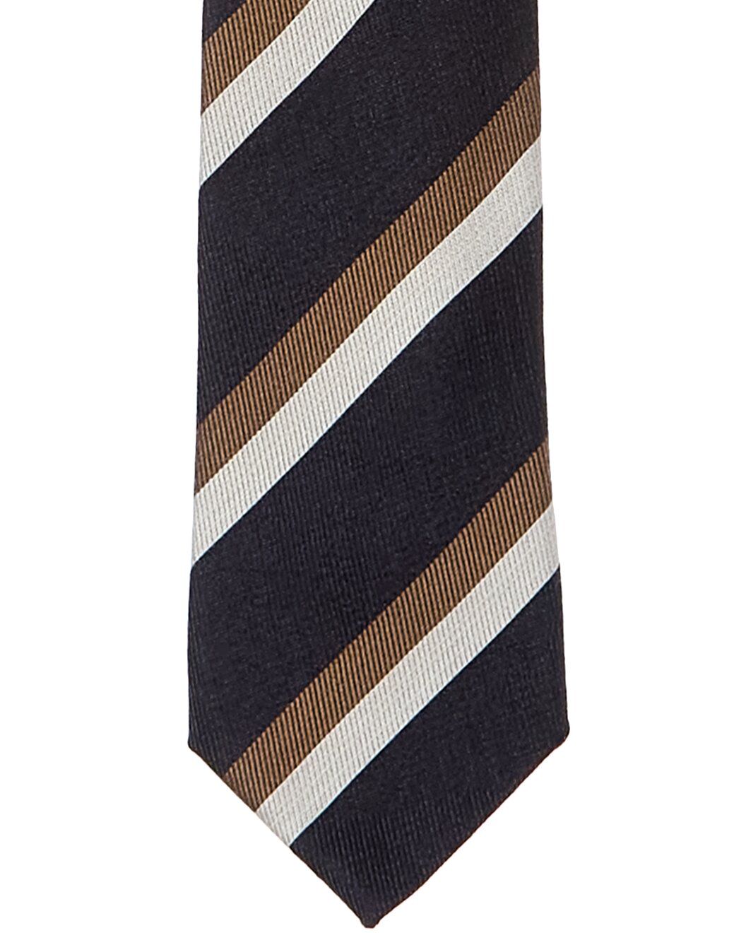 BRUNELLO CUCINELLI MEN'S NAVY BROWN STRIPED WOOL BLEND TIE