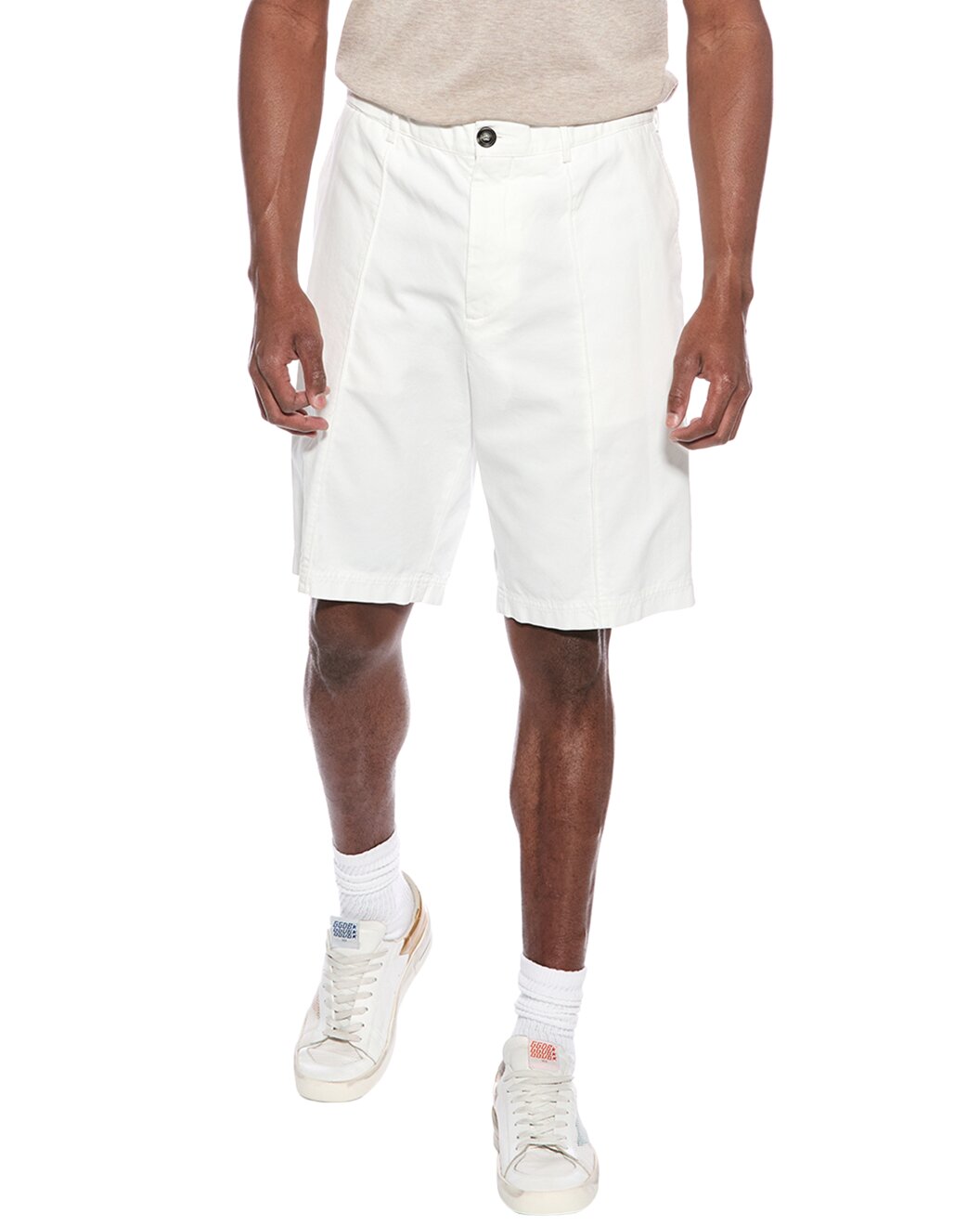 BRUNELLO CUCINELLI MEN'S WHITE TAILORED KNEE-LENGTH SHORTS