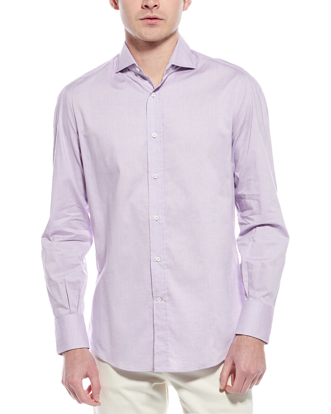 BRUNELLO CUCINELLI MEN'S LIGHT PURPLE TAILORED SHIRT