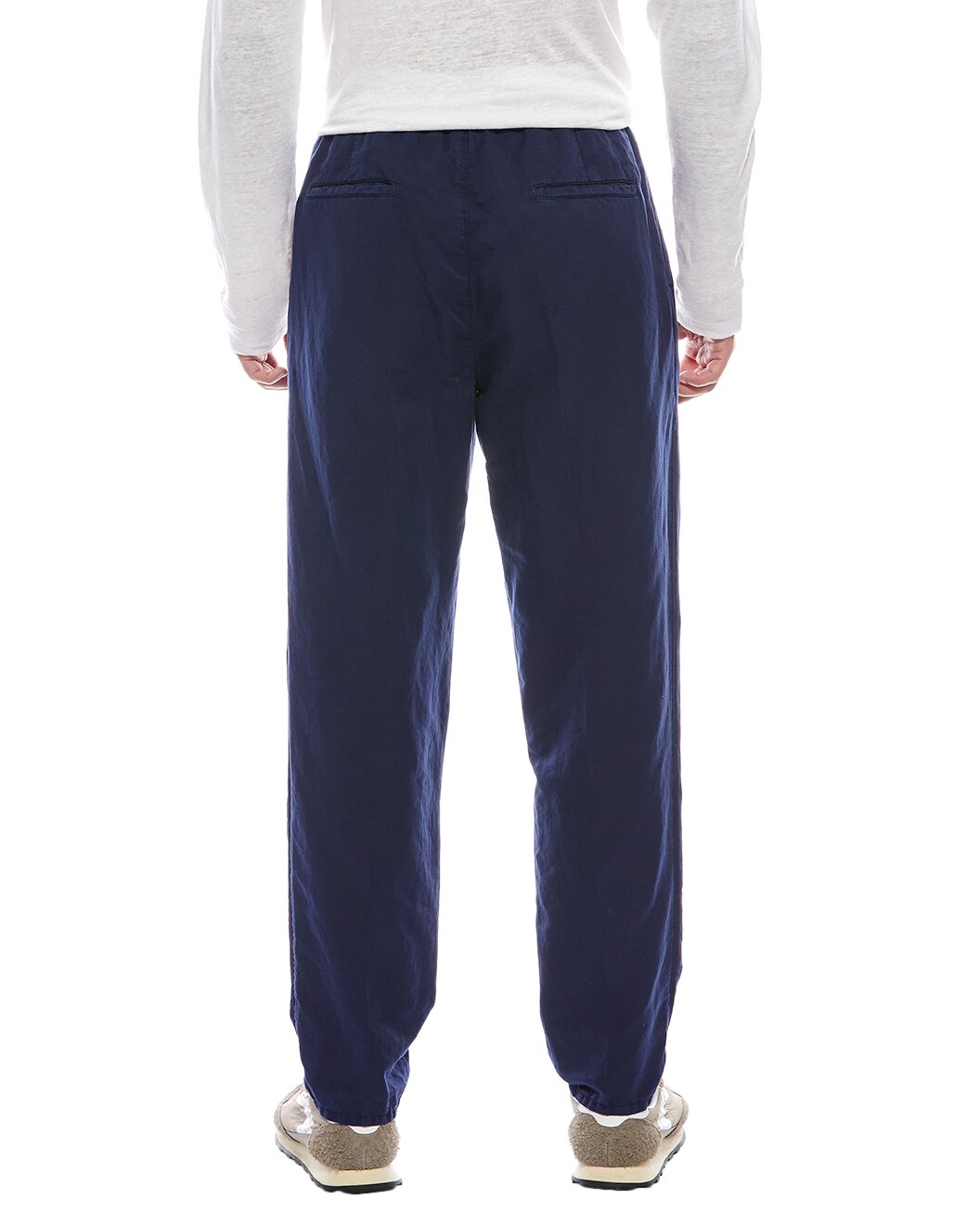 BRUNELLO CUCINELLI MEN'S NAVY LINEN BLEND TROUSERS