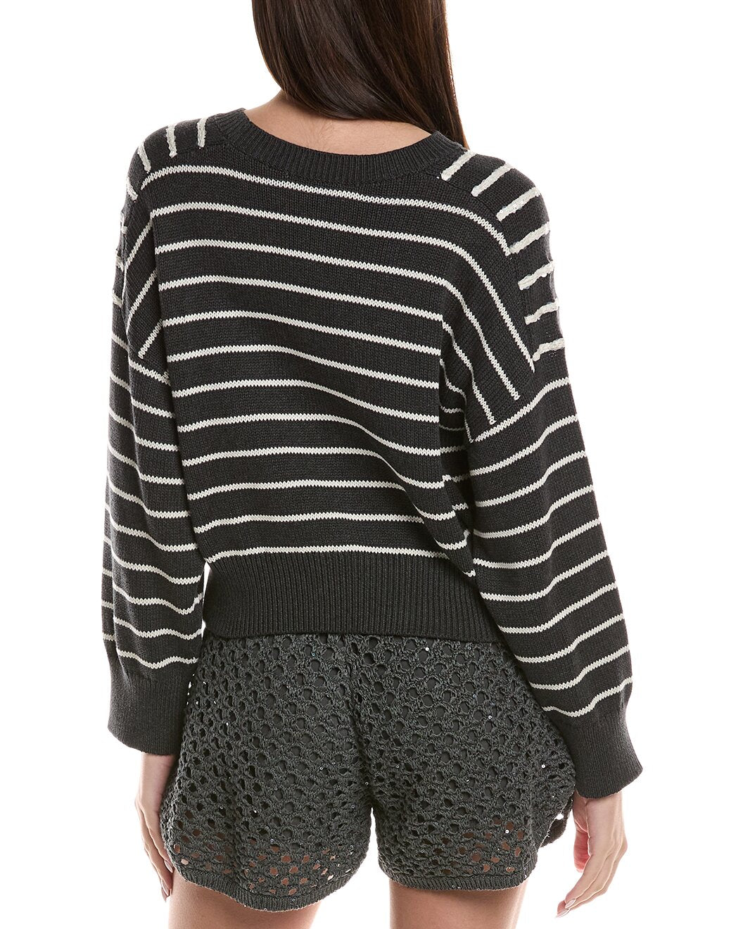 BRUNELLO CUCINELLI WOMEN'S LIGNITE STRIPED COTTON KNIT SWEATER