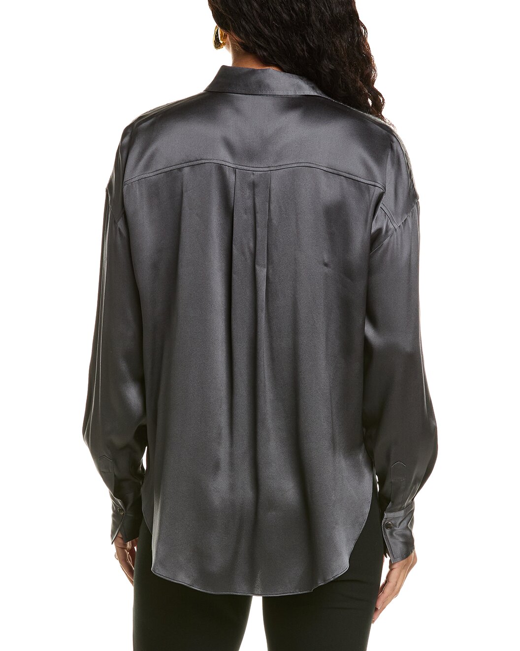 BRUNELLO CUCINELLI WOMEN'S CHARCOAL SATIN BUTTON-UP SHIRT