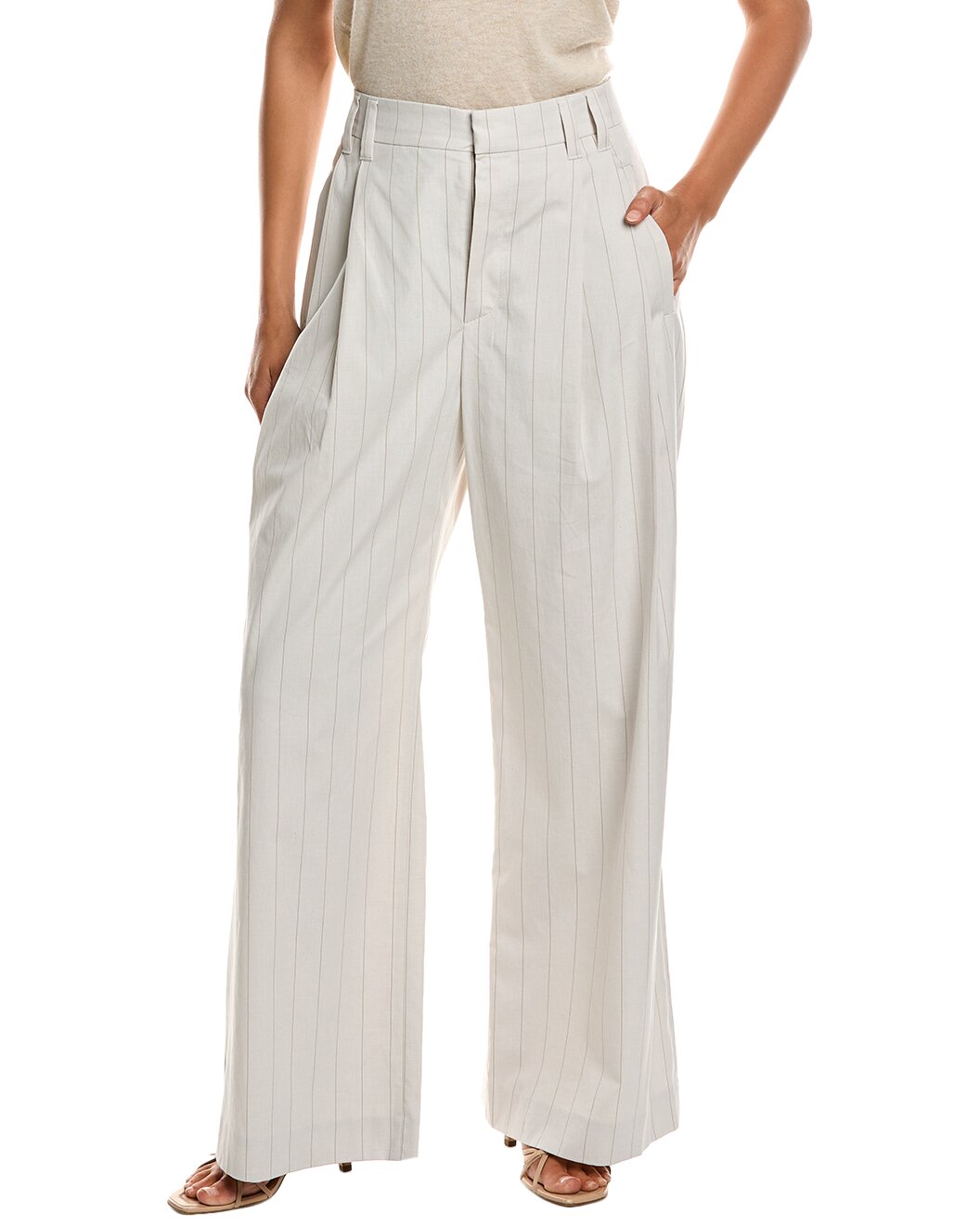 BRUNELLO CUCINELLI WOMEN'S OFF WHITE WIDE LEG TROUSERS
