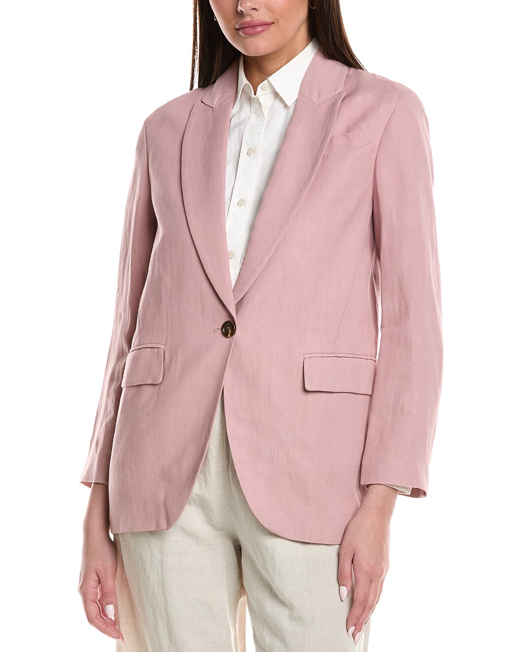 BRUNELLO CUCINELLI WOMEN'S BLUSH TAILORED LINEN BLAZER
