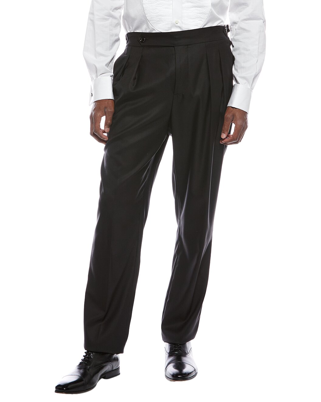 BRUNELLO CUCINELLI MEN'S BLACK PLEATED EVENING TROUSERS