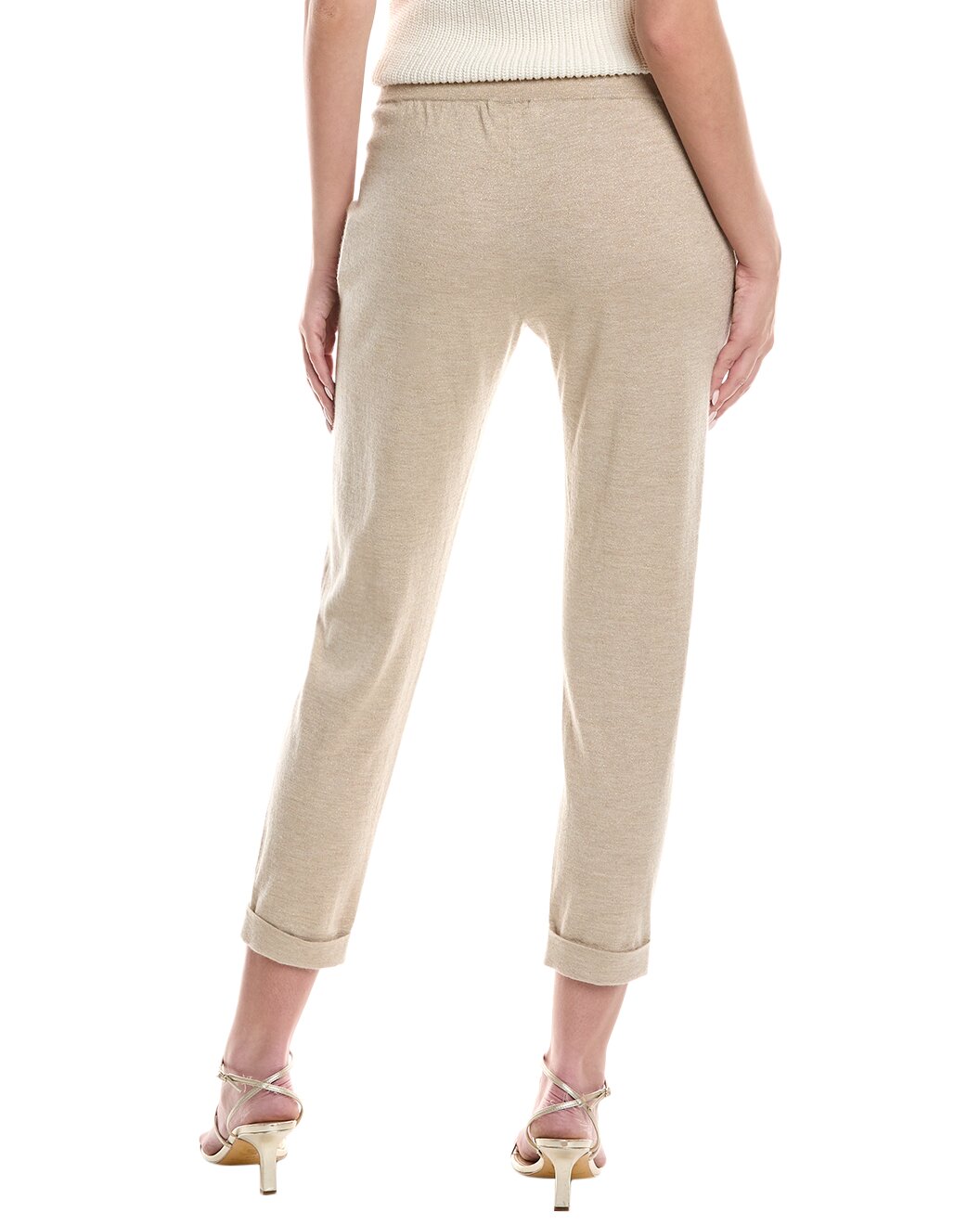 BRUNELLO CUCINELLI WOMEN'S BEIGE CROPPED DRAWSTRING TROUSERS