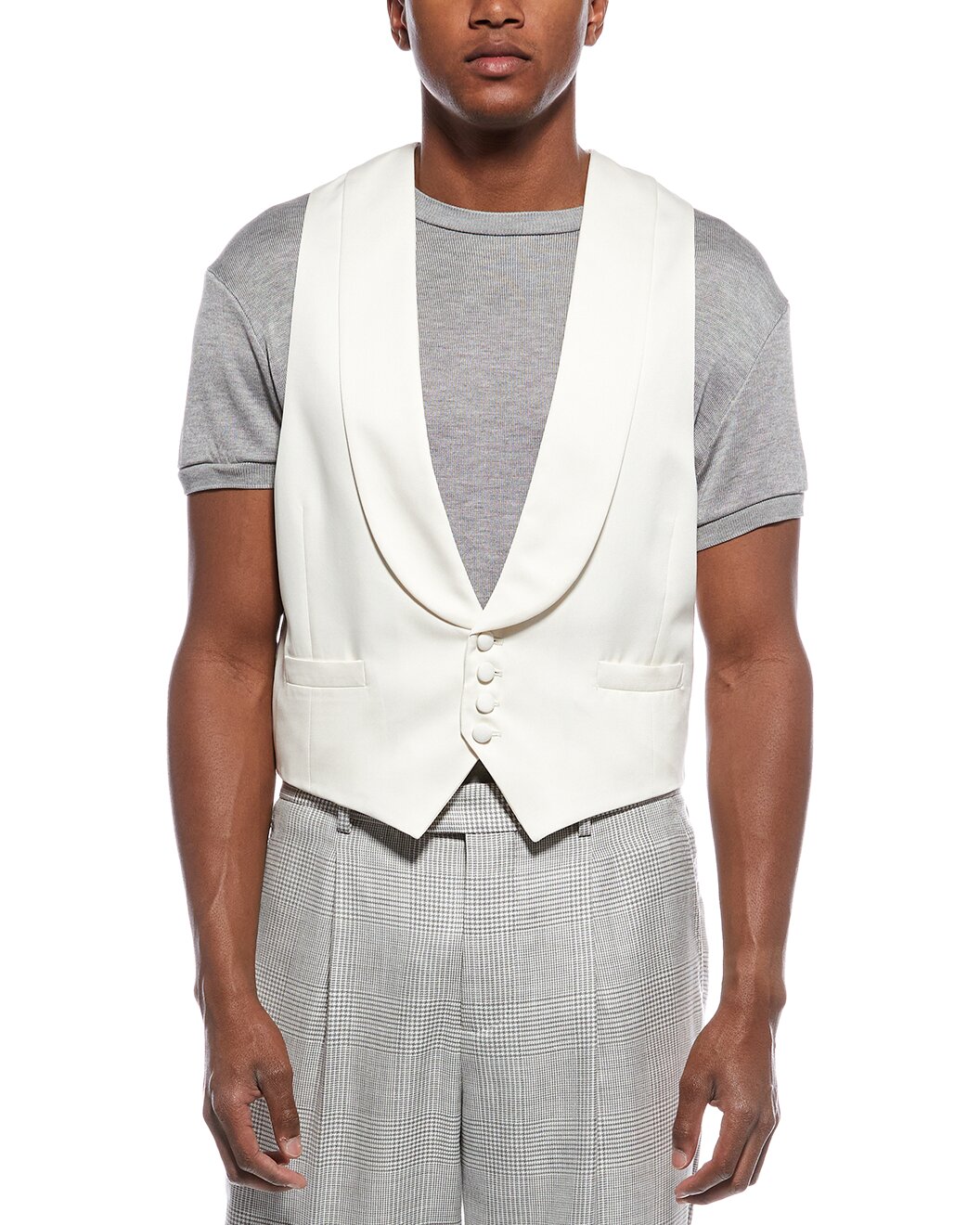 BRUNELLO CUCINELLI MEN'S OFF WHITE SILK SHAWL VEST