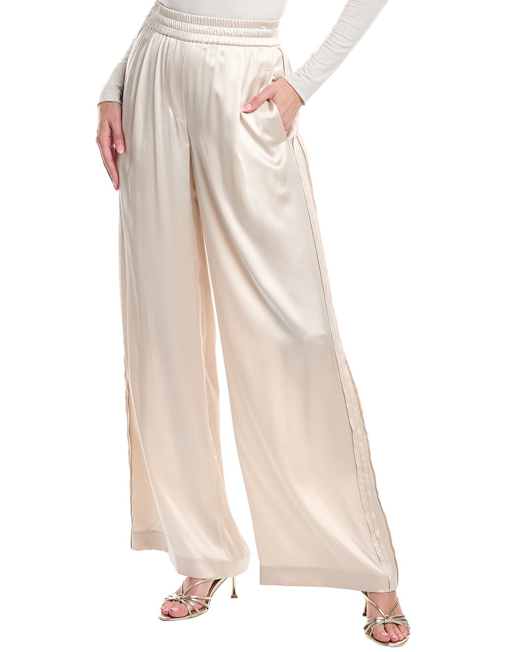 BRUNELLO CUCINELLI WOMEN'S IVORY WIDE LEG TROUSERS