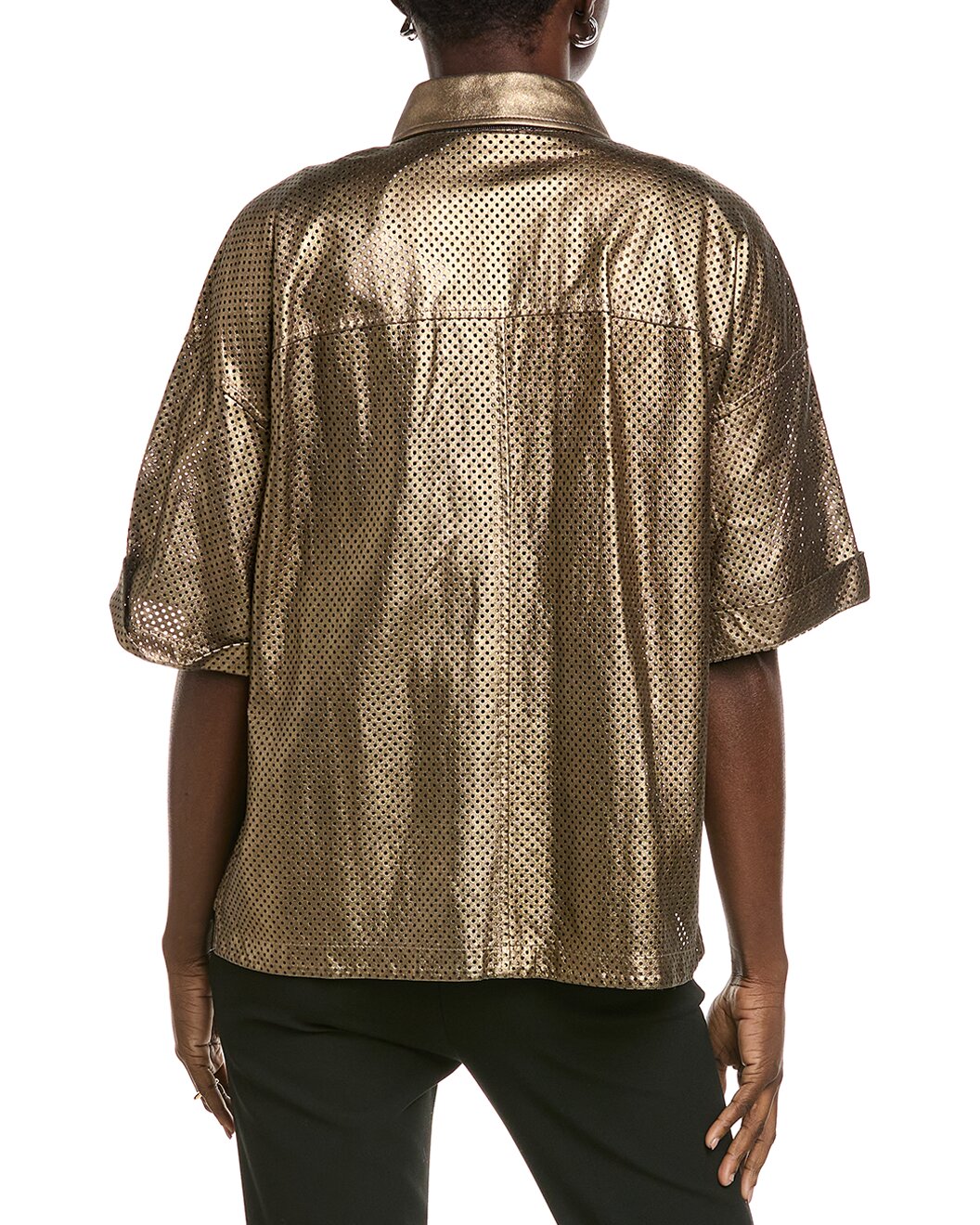 BRUNELLO CUCINELLI WOMEN'S METALLIC BRASS LEATHER SHIRT