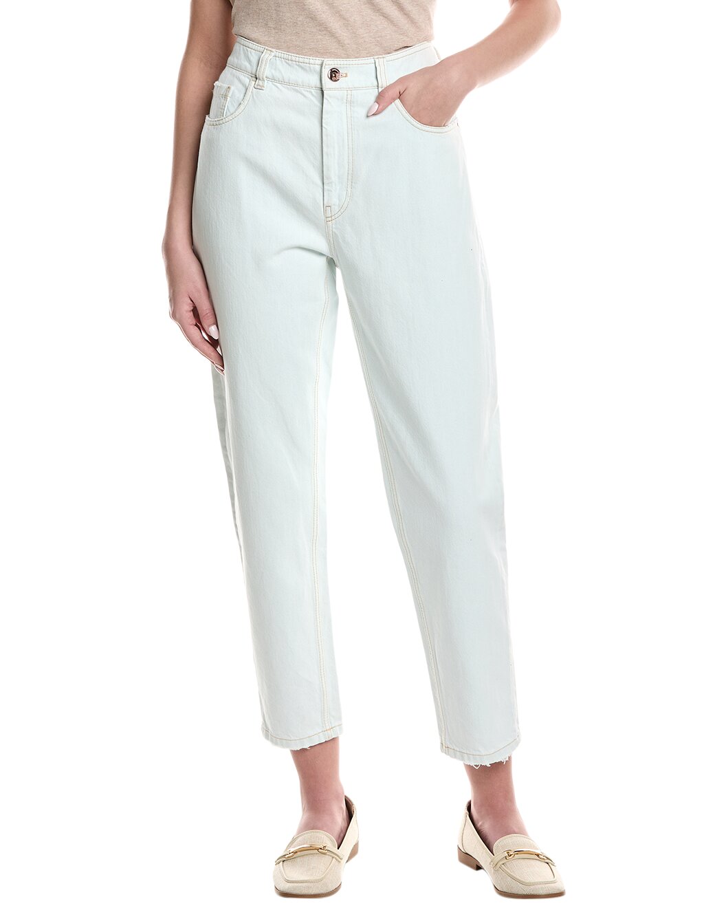 BRUNELLO CUCINELLI WOMEN'S LIGHT BLUE COTTON TROUSERS