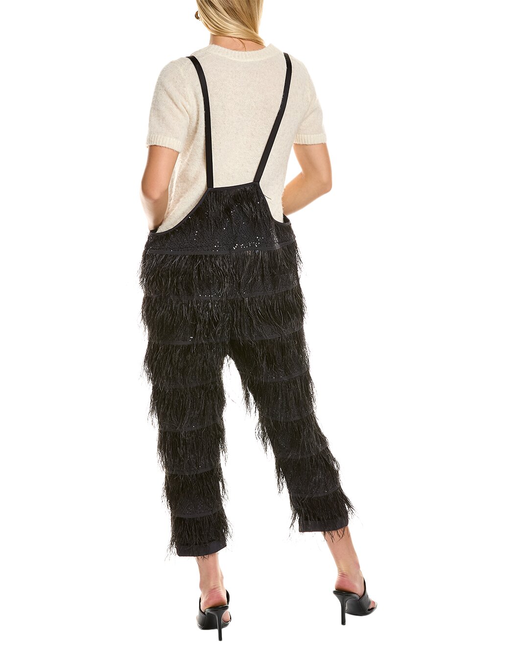 BRUNELLO CUCINELLI WOMEN'S BLACK FEATHERED CROPPED JUMPSUIT