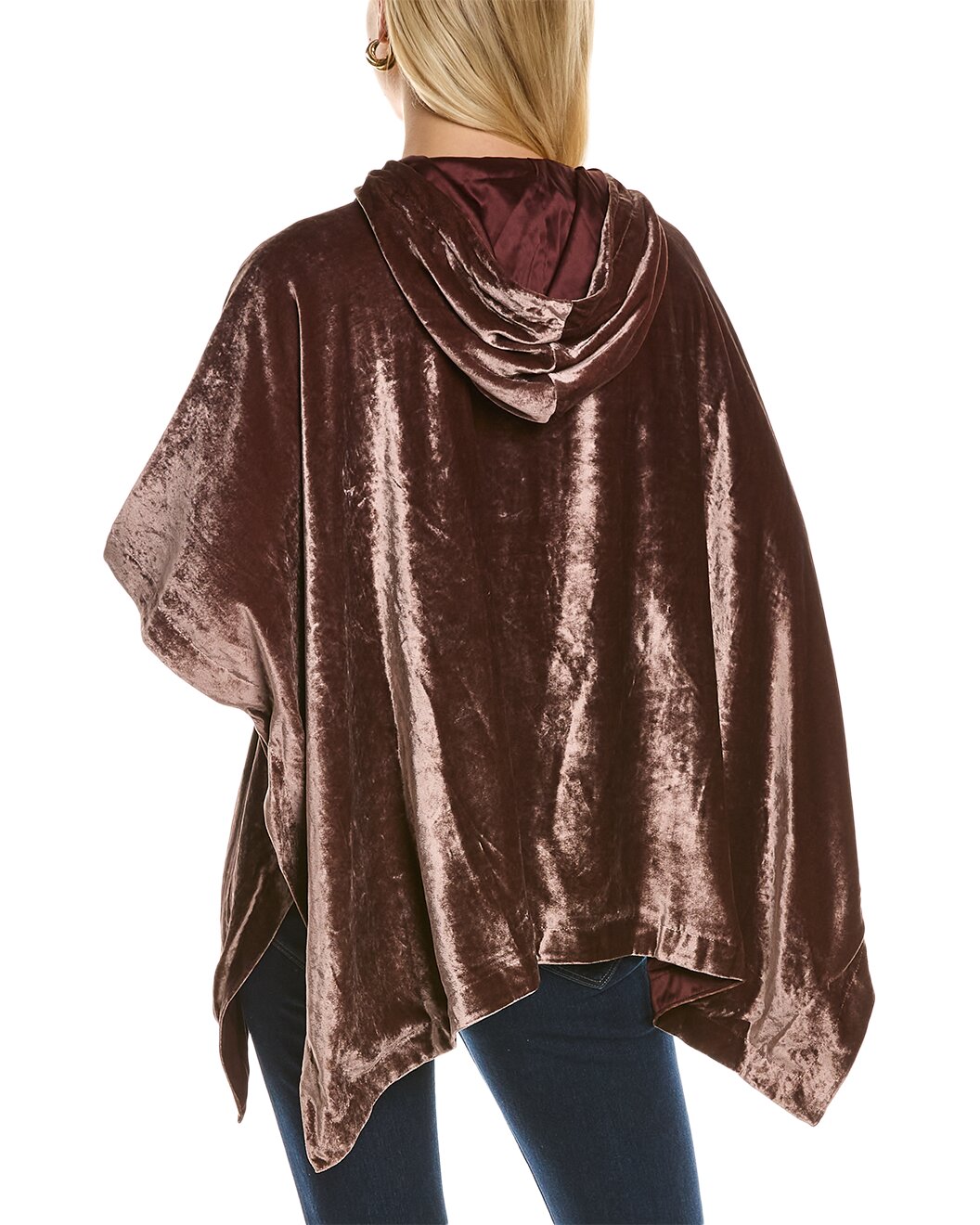 BRUNELLO CUCINELLI WOMEN'S BROWN VELVET HOODED PONCHO TOP