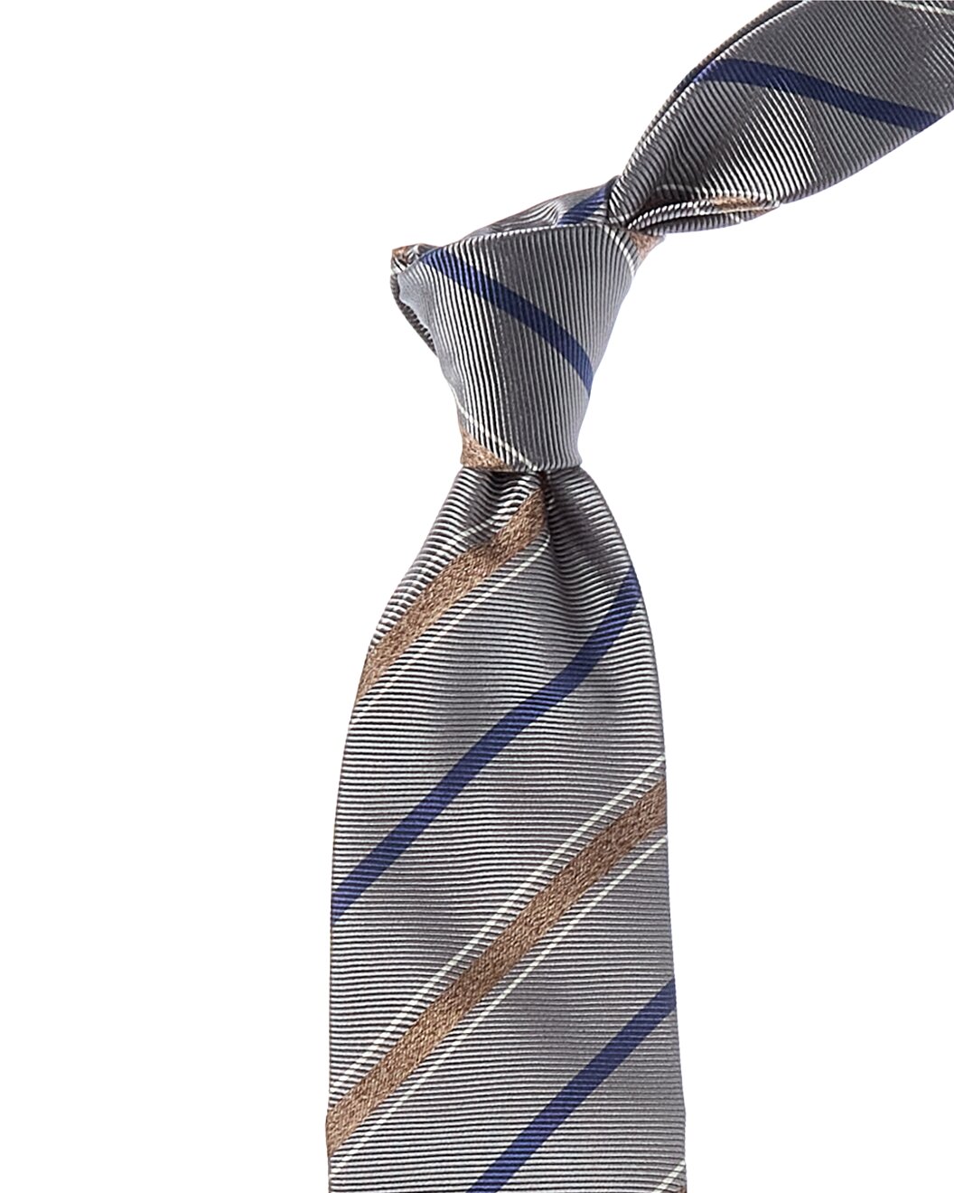 BRUNELLO CUCINELLI MEN'S GREY STRIPED SILK TIE