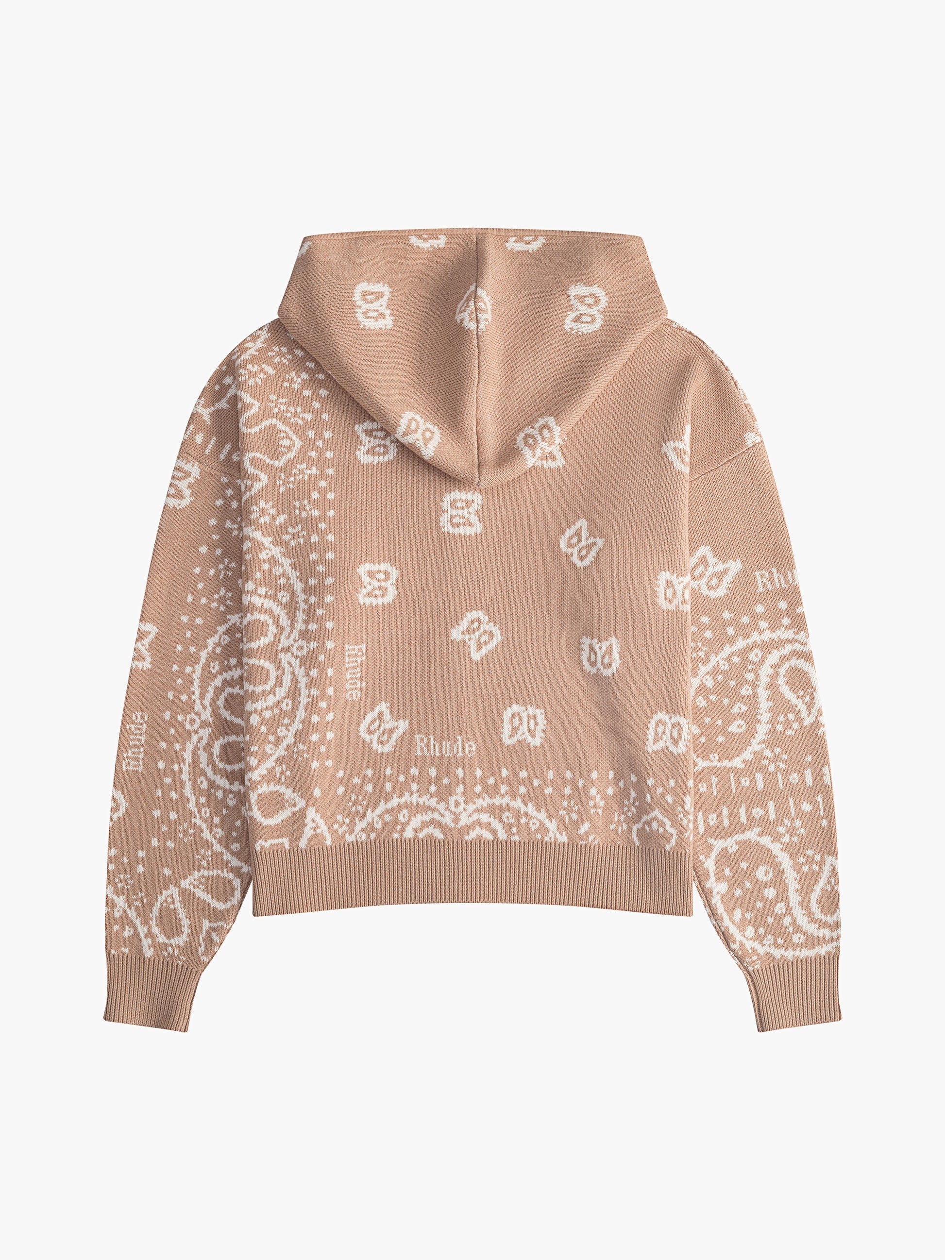 RHUDE MEN'S BEIGE CASHMERE BLEND BANDANA KNIT HOODIE