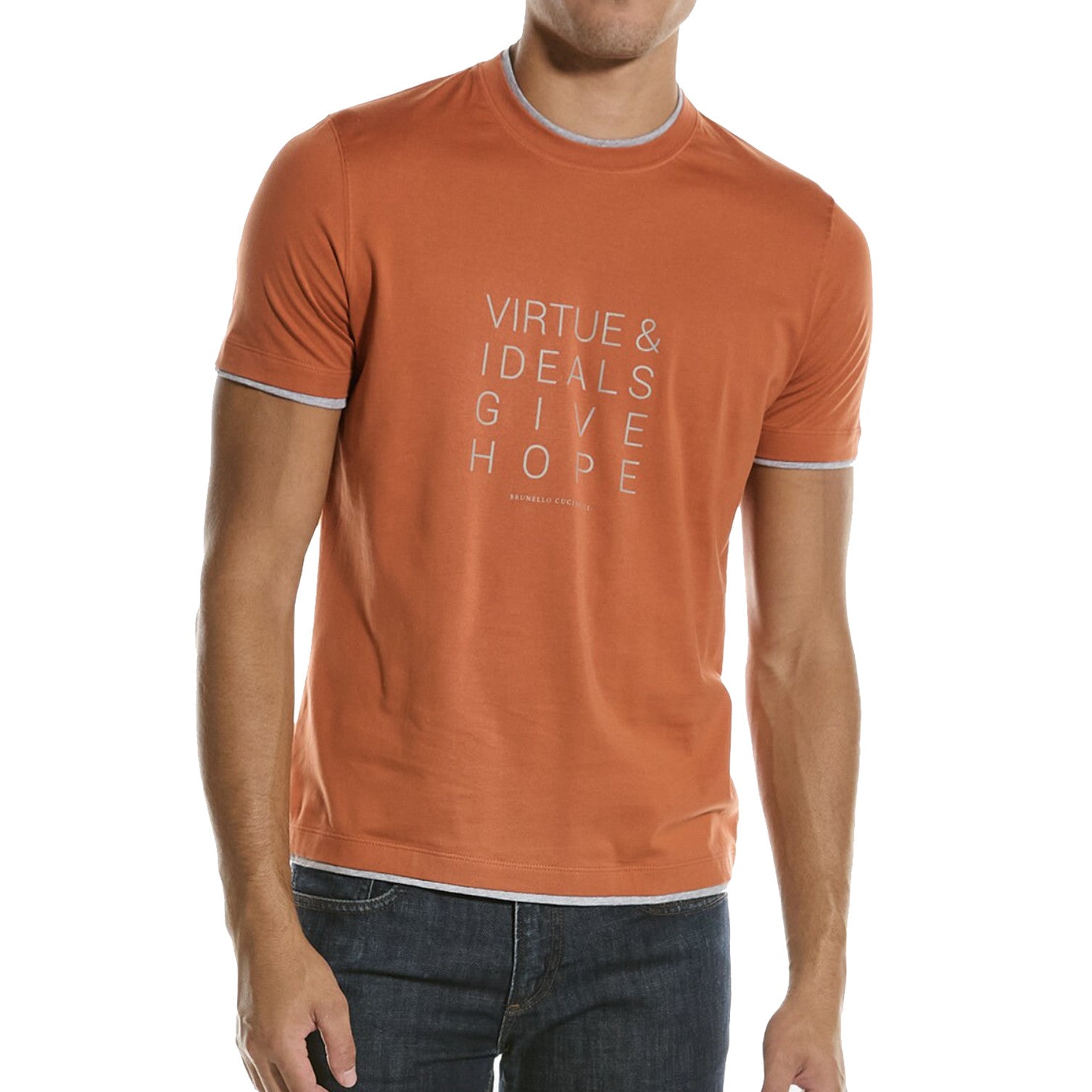 BRUNELLO CUCINELLI MEN'S ORANGE SLIM FIT SHORT SLEEVE SHIRT