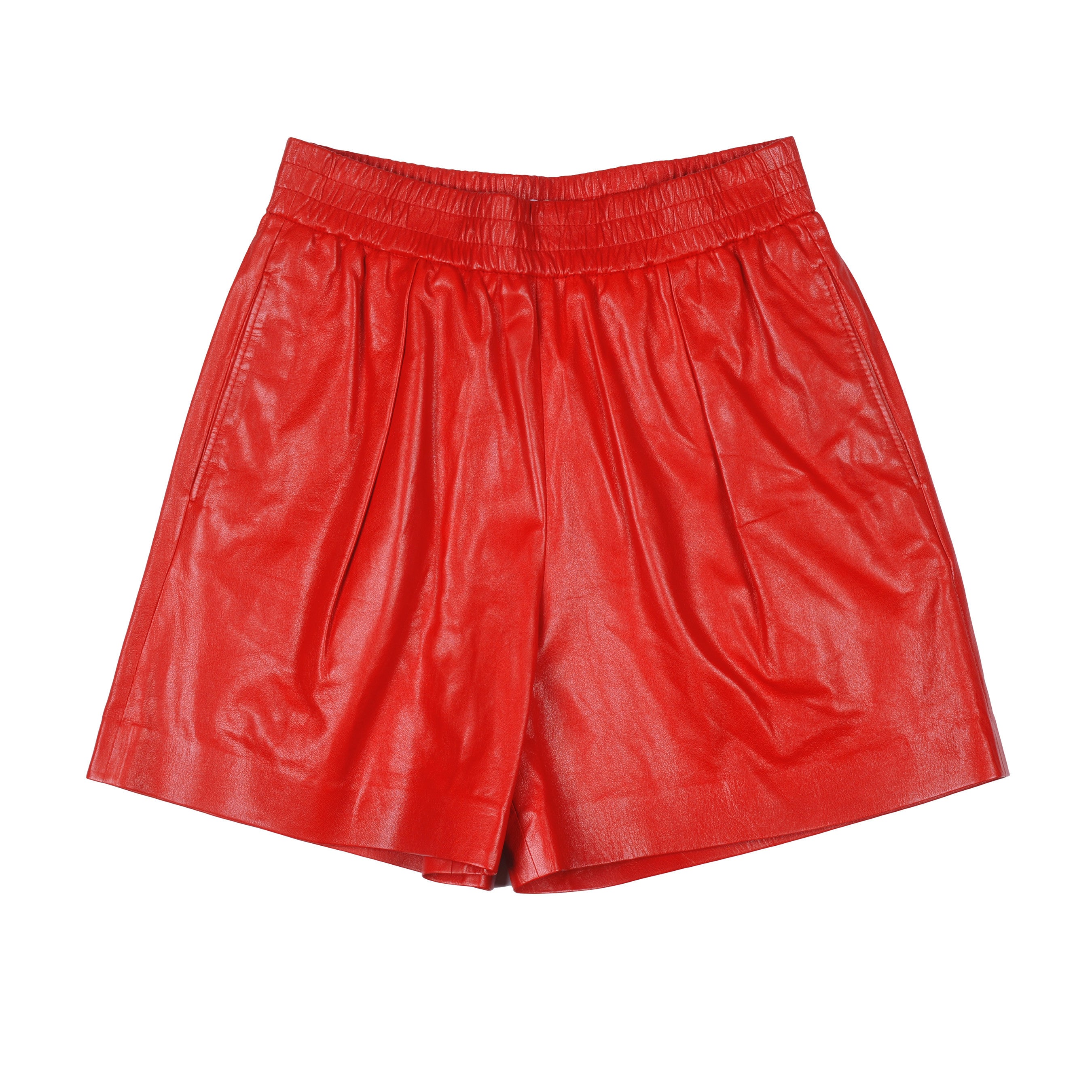 BRUNELLO CUCINELLI WOMEN'S RED LEATHER BERMUDA SHORTS