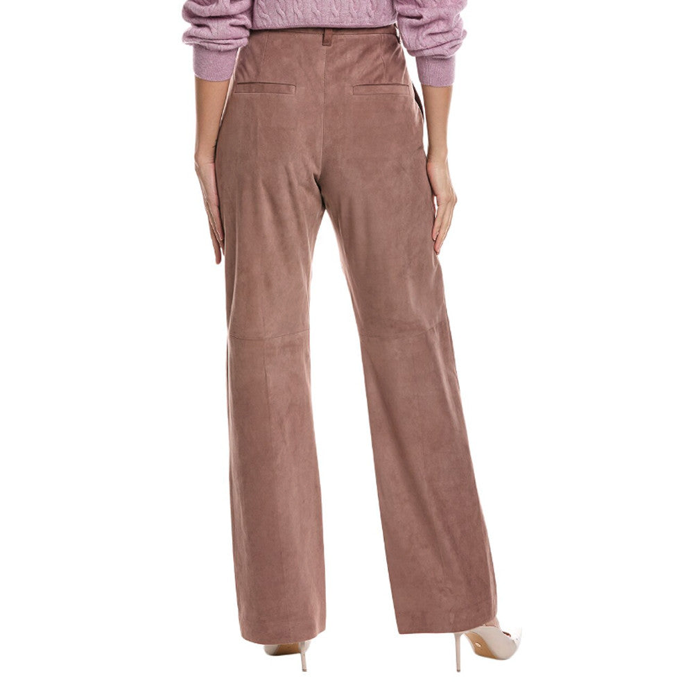 BRUNELLO CUCINELLI WOMEN'S PINK LEATHER WIDE TROUSERS