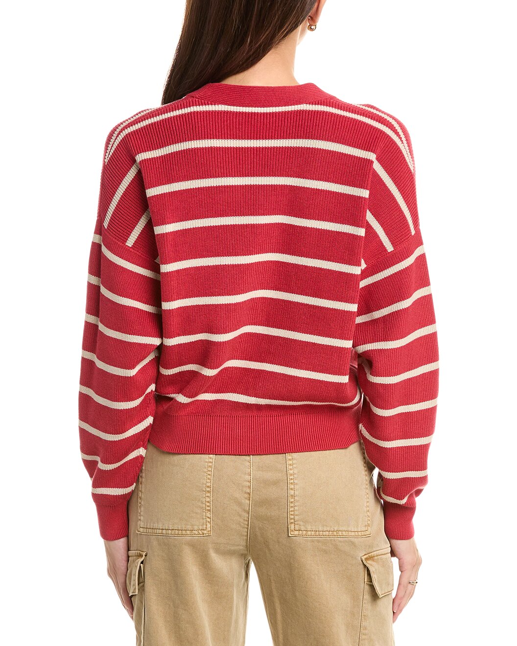 BRUNELLO CUCINELLI WOMEN'S RED STRIPED BUTTON CARDIGAN SWEATER