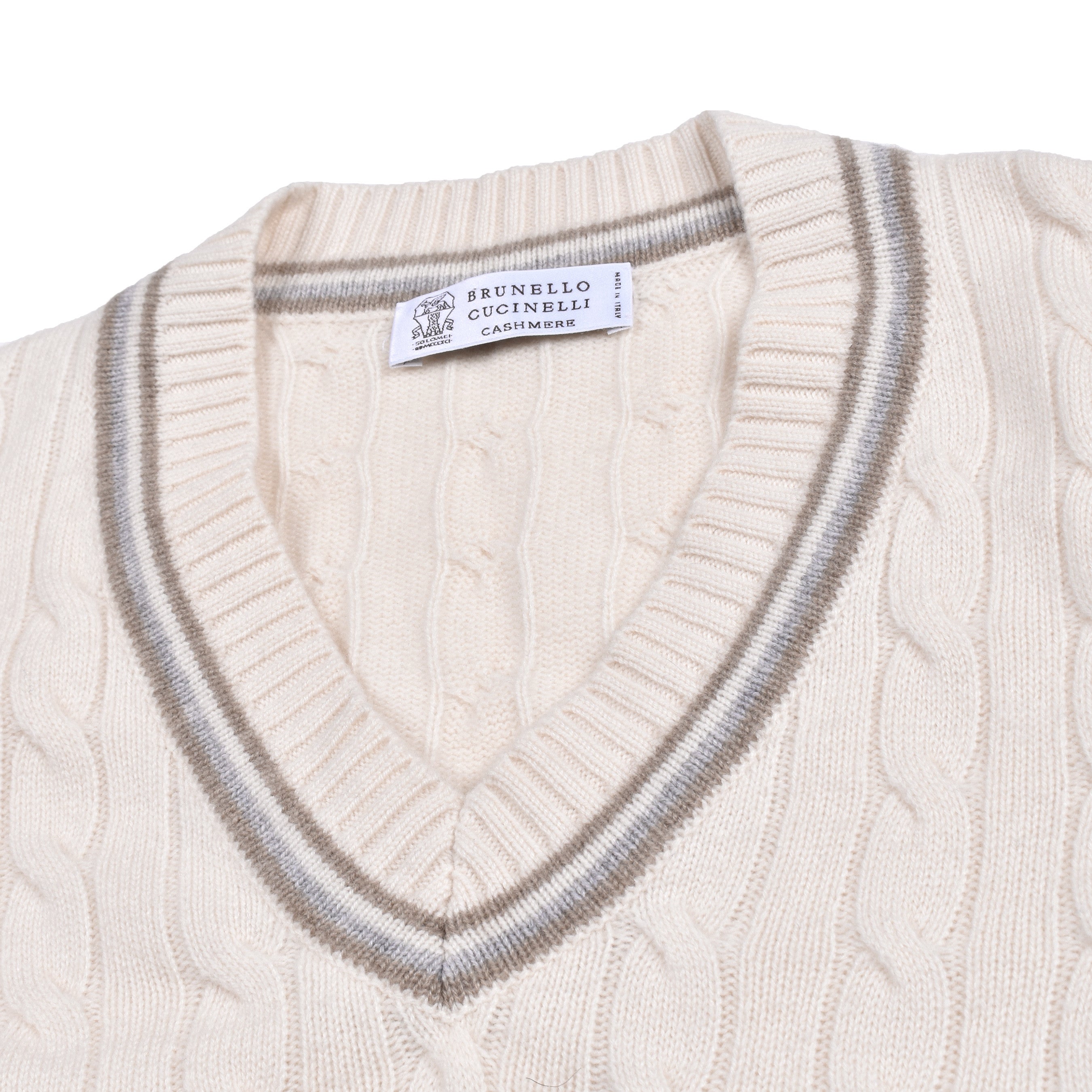 BRUNELLO CUCINELLI MEN'S CREAM CASHMERE CABLE KNIT SWEATER VEST