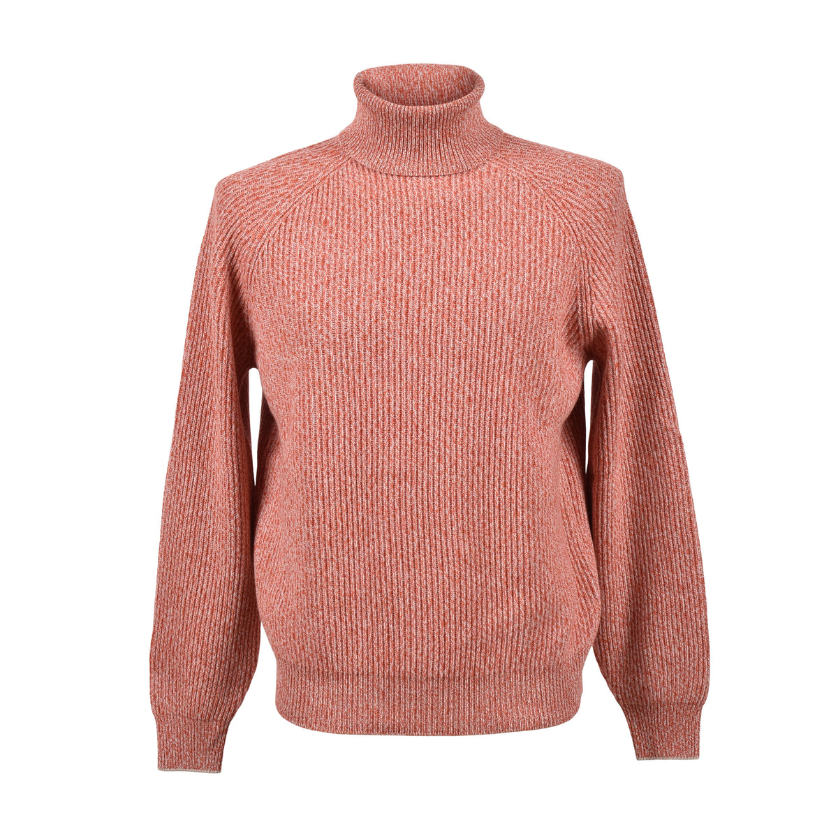 BRUNELLO CUCINELLI MEN'S ORANGE WOOL SILK TURTLENECK SWEATER