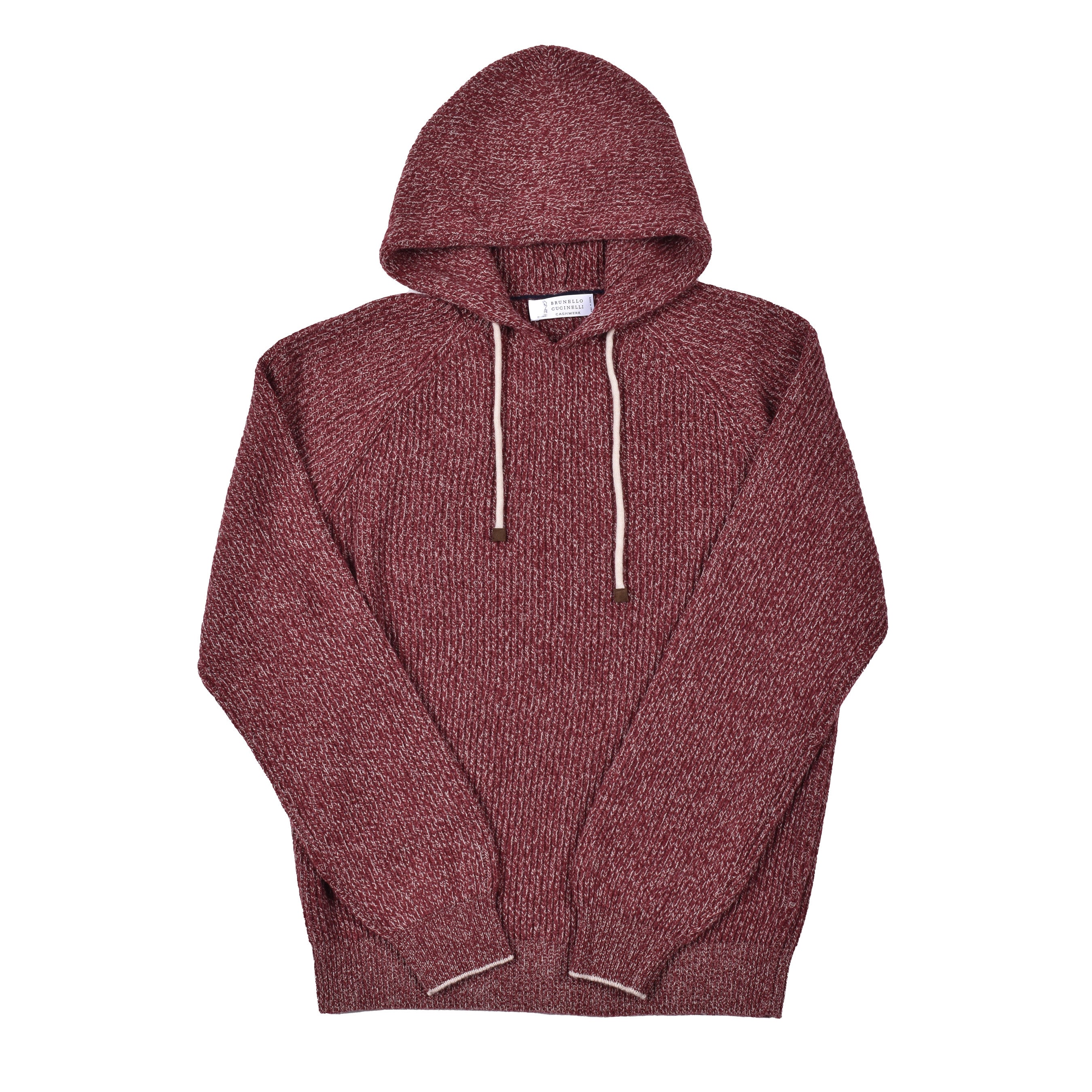 BRUNELLO CUCINELLI MEN'S RED CASHMERE BLEND KNIT HOODIE