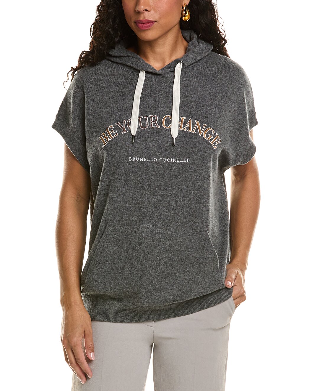BRUNELLO CUCINELLI WOMEN'S LEAD WOOL SILK HOODED SLEEVELESS SWEATER