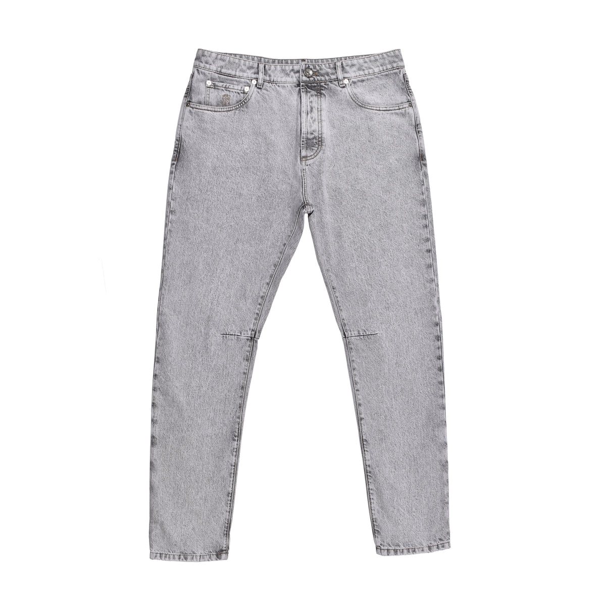 BRUNELLO CUCINELLI MEN'S LIGHT GREY DENIM TROUSERS