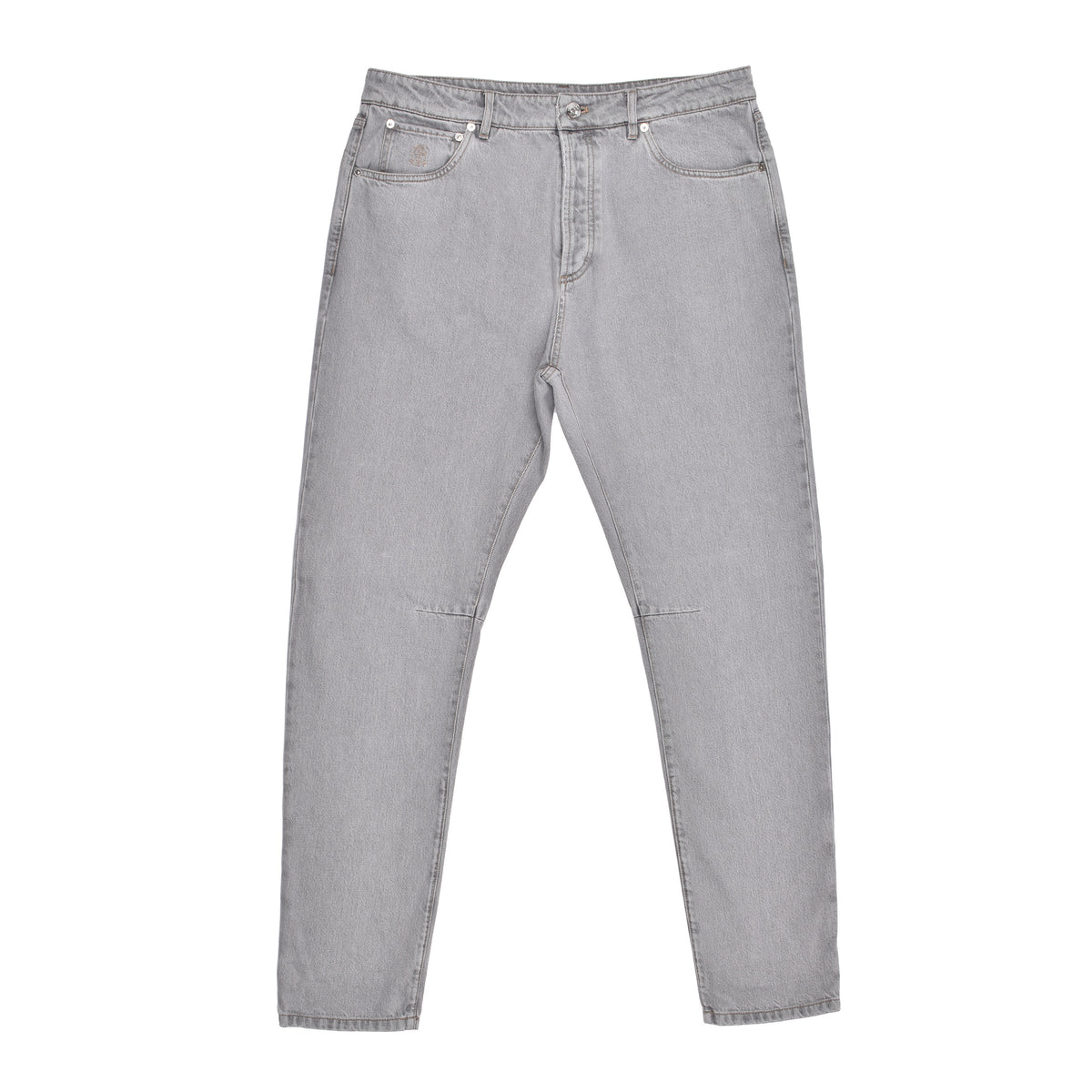BRUNELLO CUCINELLI MEN'S LIGHT GREY DENIM TROUSERS