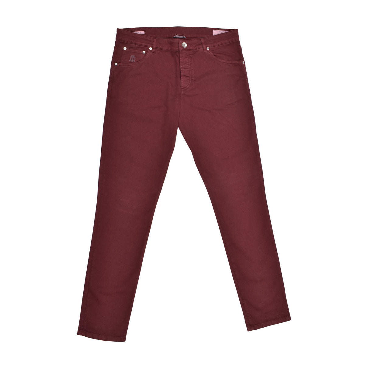 BRUNELLO CUCINELLI MEN'S PURPLE SKINNY COTTON STRETCH TROUSERS