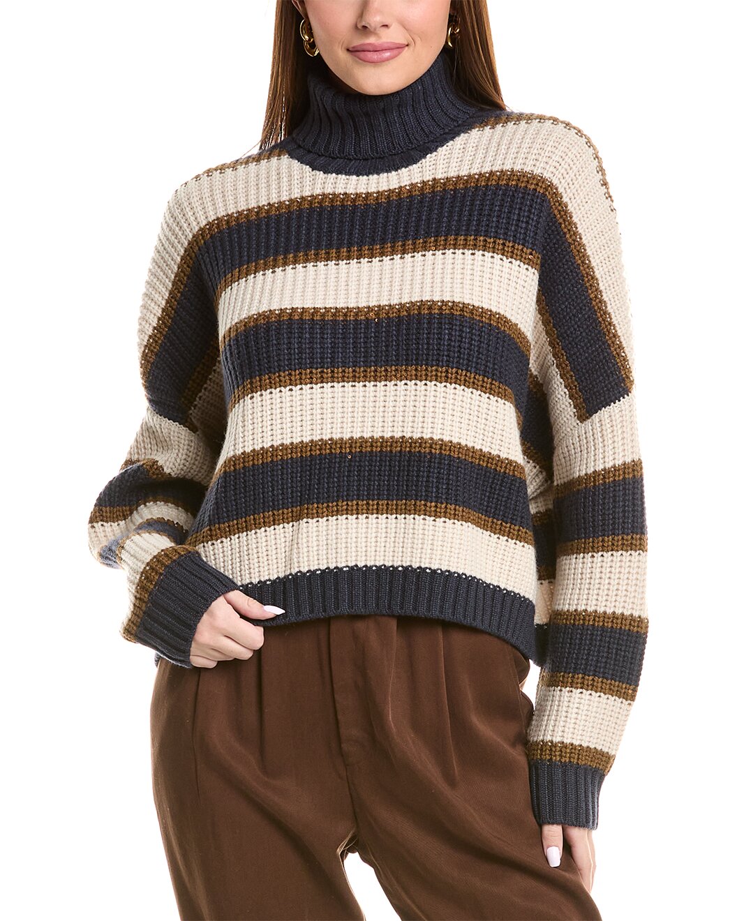 BRUNELLO CUCINELLI WOMEN'S NAVY STRIPED TURTLENECK SWEATER
